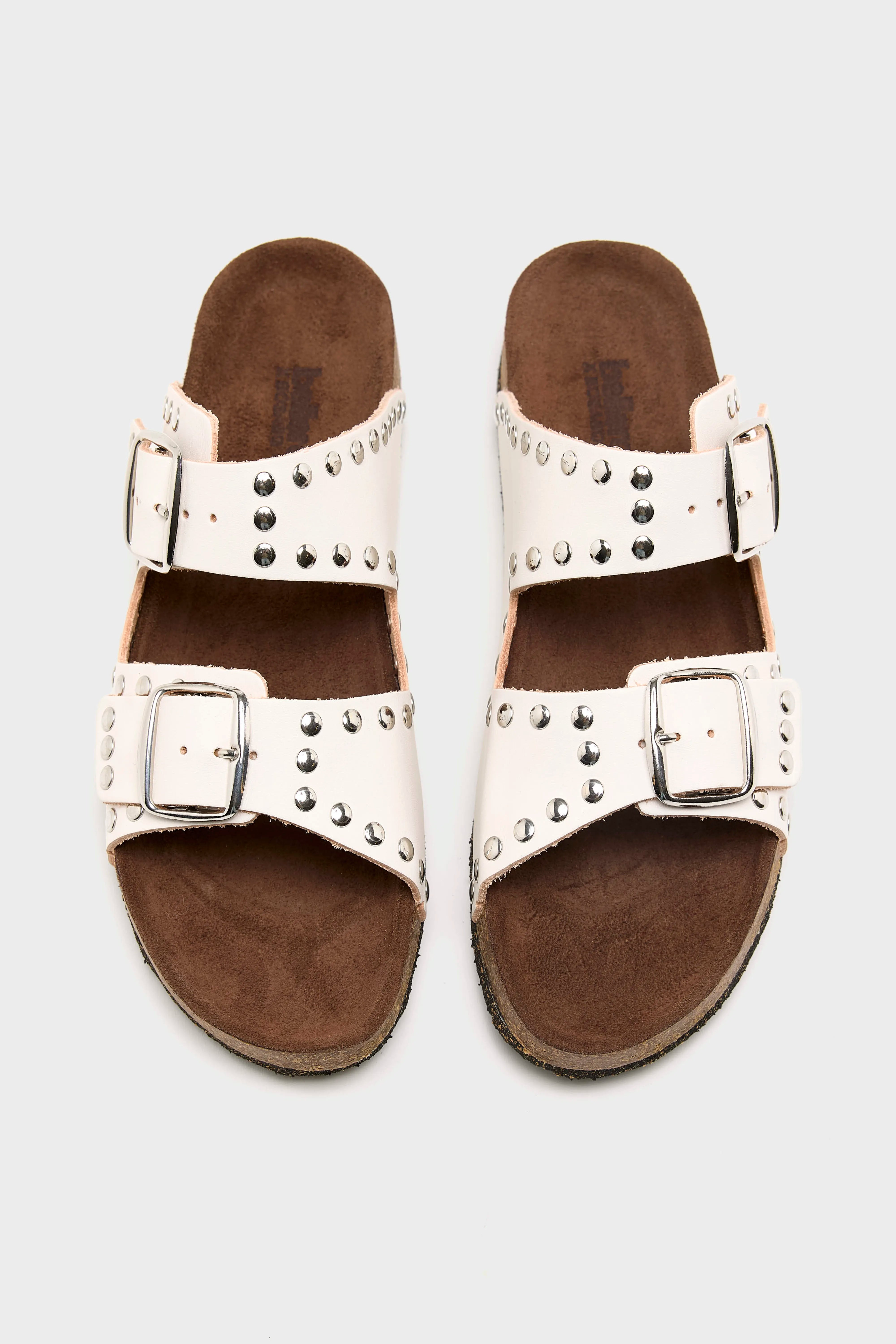 White Leather Rivet Sandals For Women | Bellerose