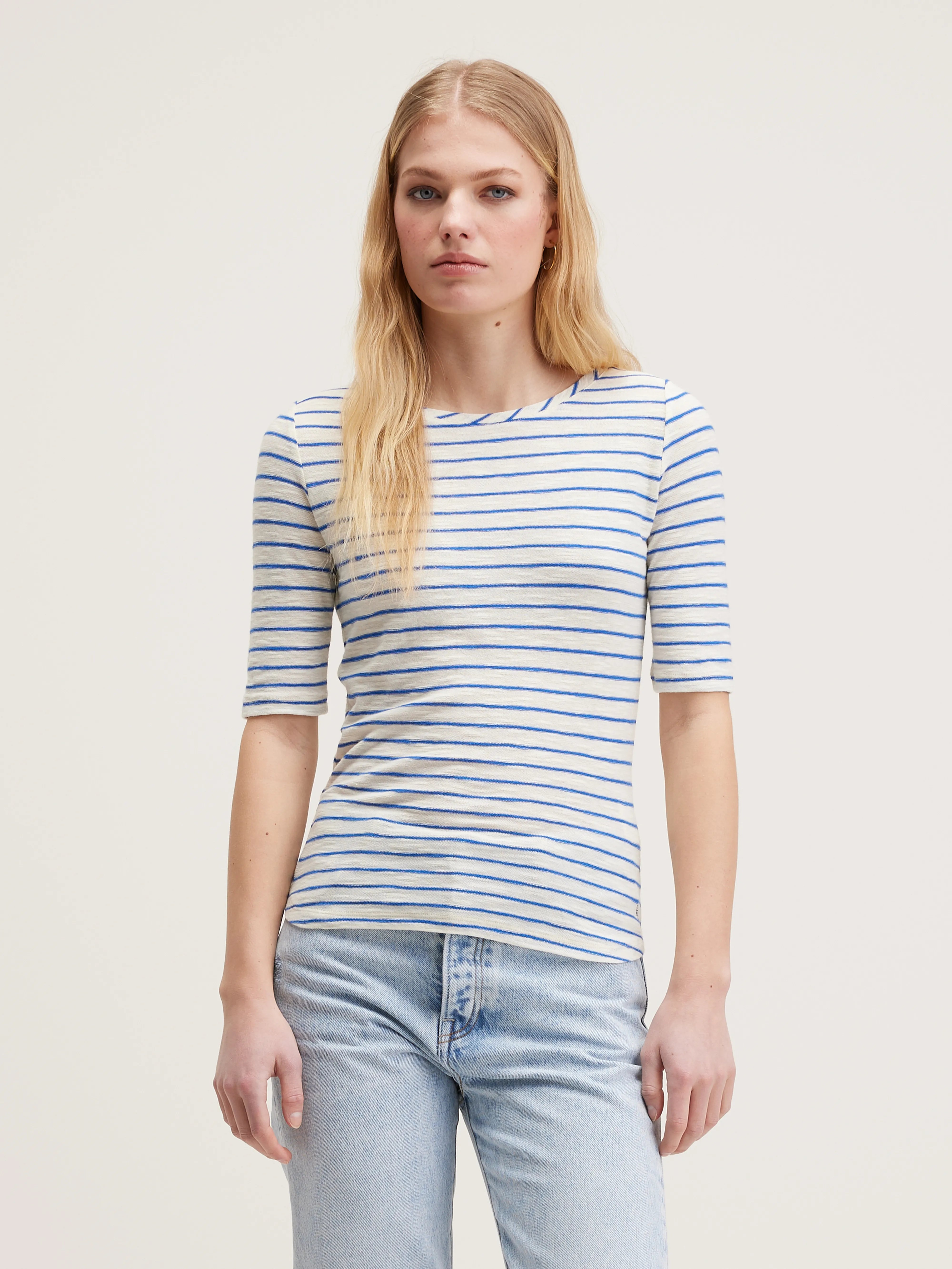 T-shirt Slim Seas - Ecru / True blue Pour Femme | Bellerose