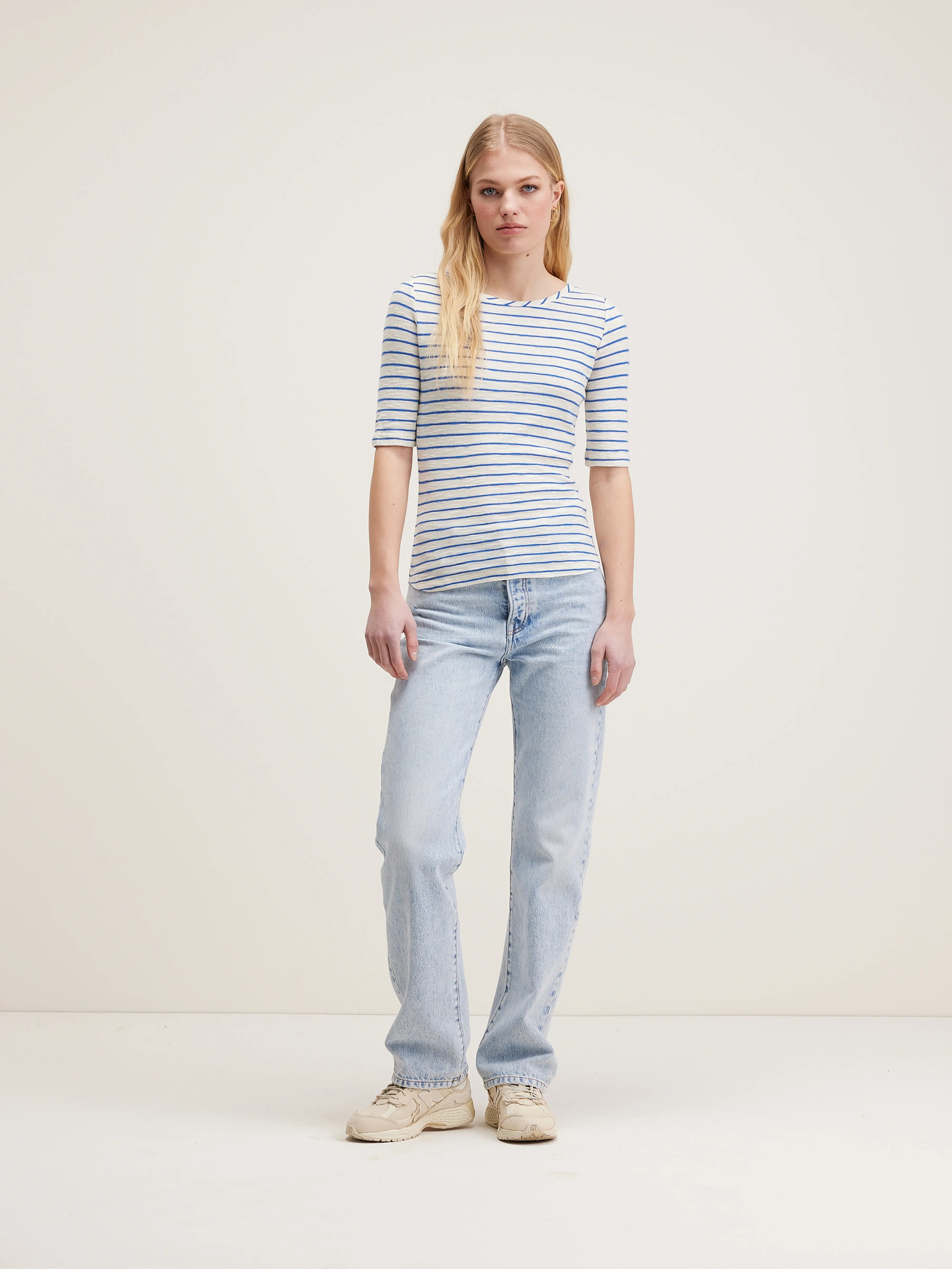 Seas Slim T-shirt - Ecru / True blue For Women | Bellerose