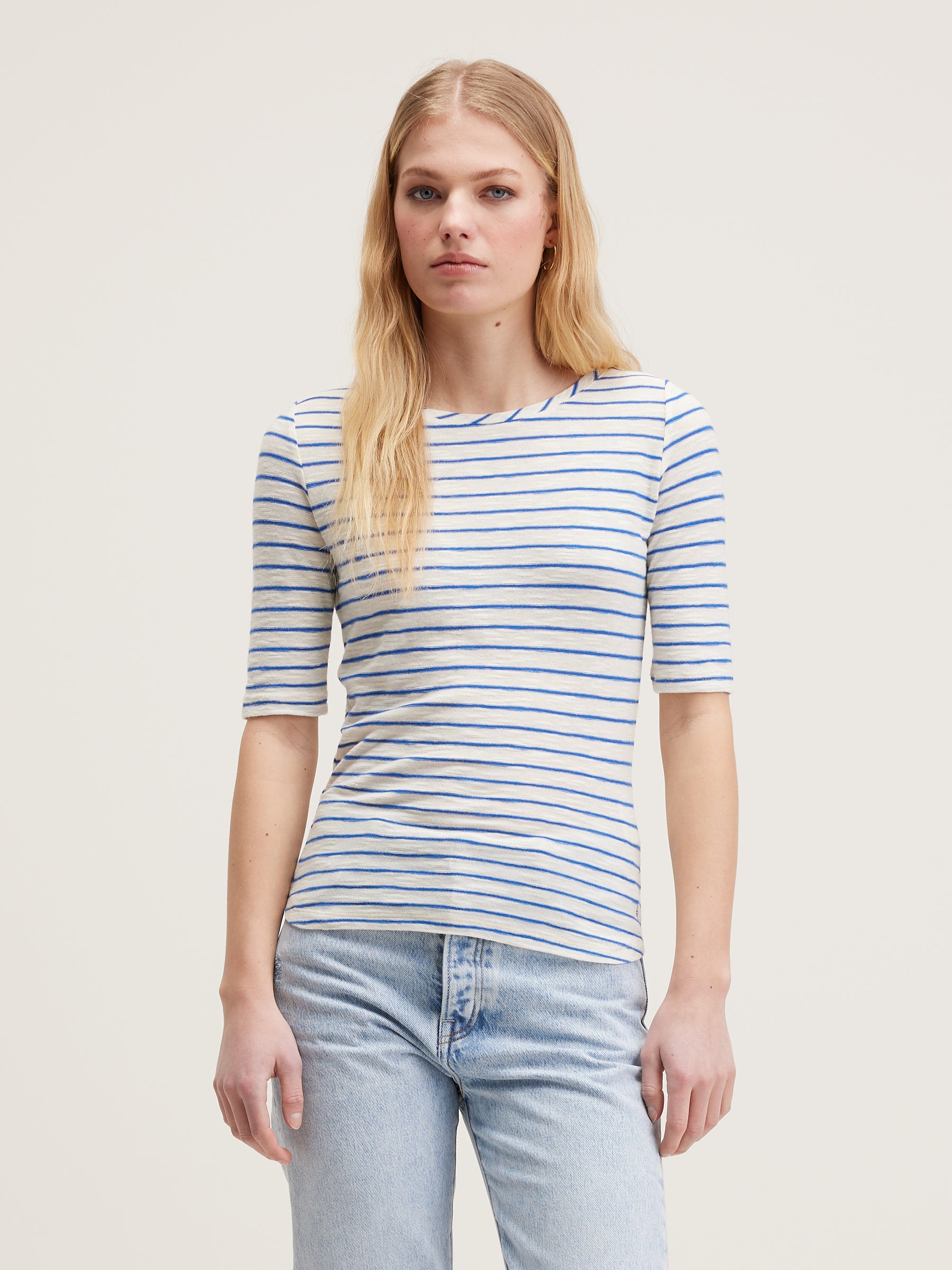 T-shirt Slim Seas - Ecru / True blue Pour Femme | Bellerose