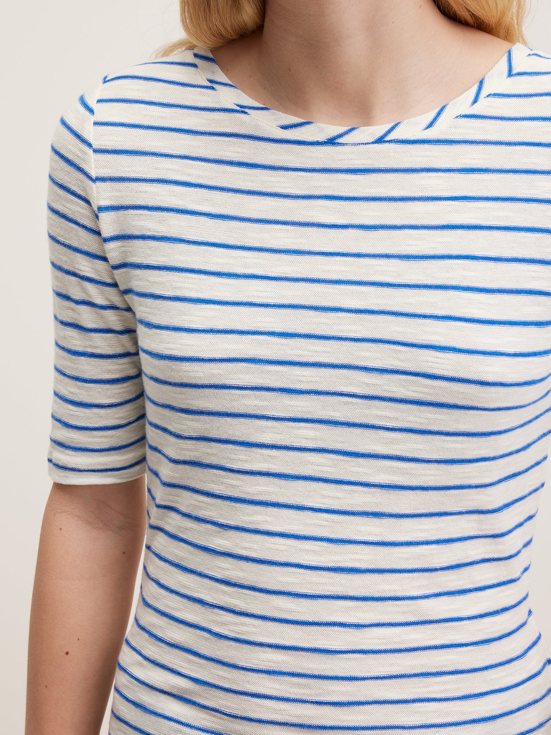 Seas Slim T-shirt - Ecru / True blue For Women | Bellerose