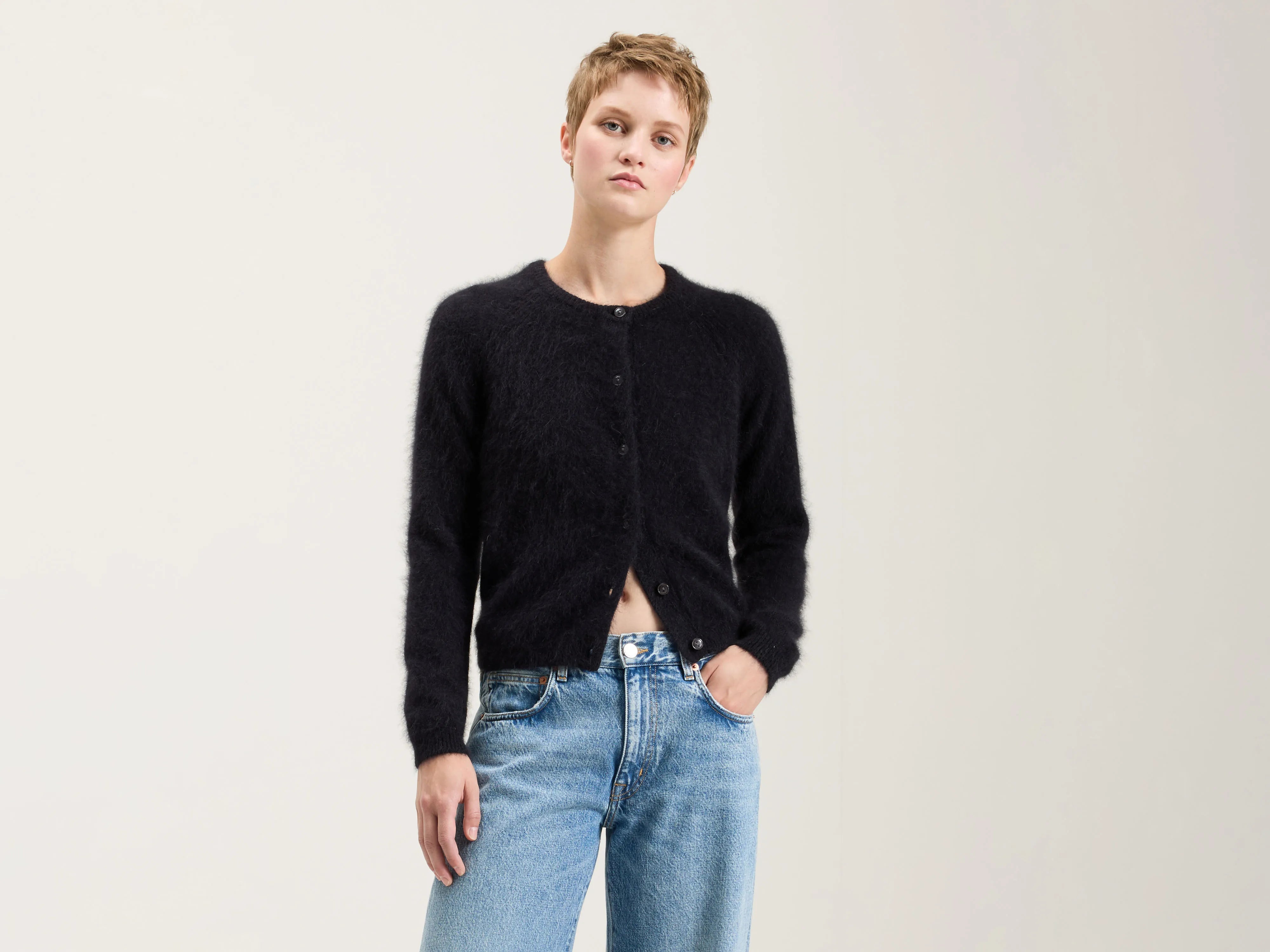 Datair Angora-blend Cardigan - Off black For Women | Bellerose