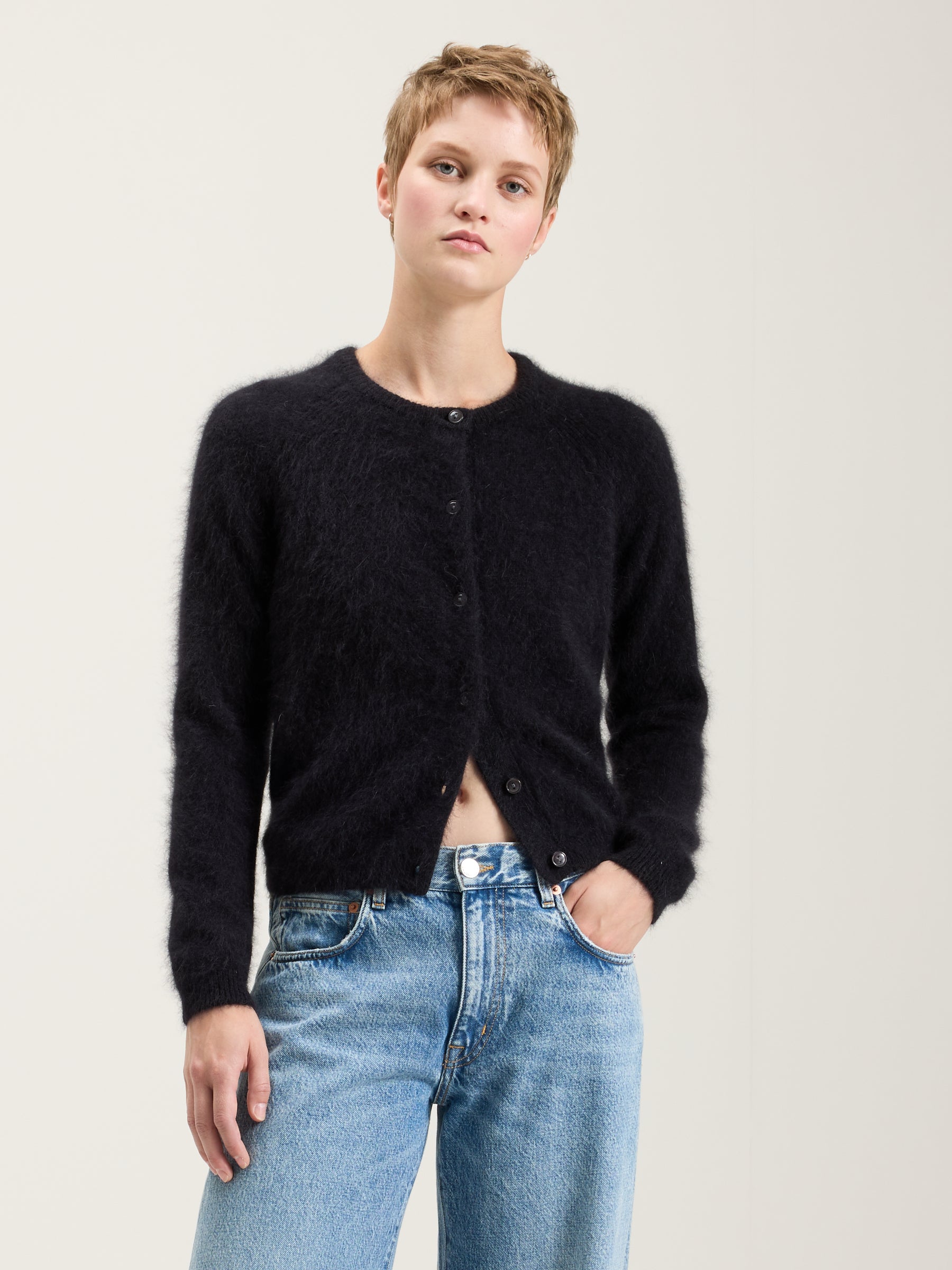 Datair Angora-blend Cardigan - Off black For Women | Bellerose