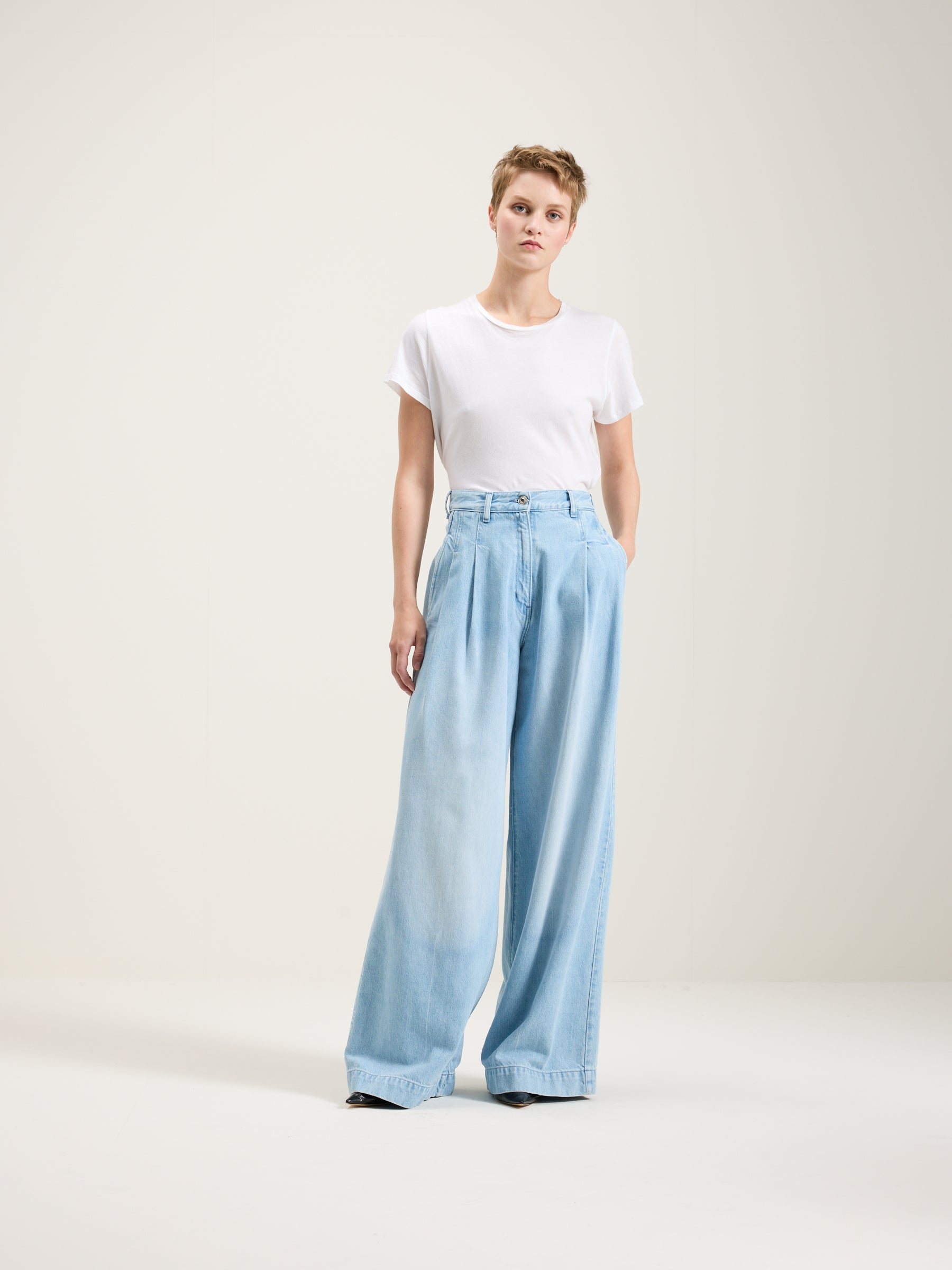 Pops Super-wide Jeans - Used light blue For Women | Bellerose