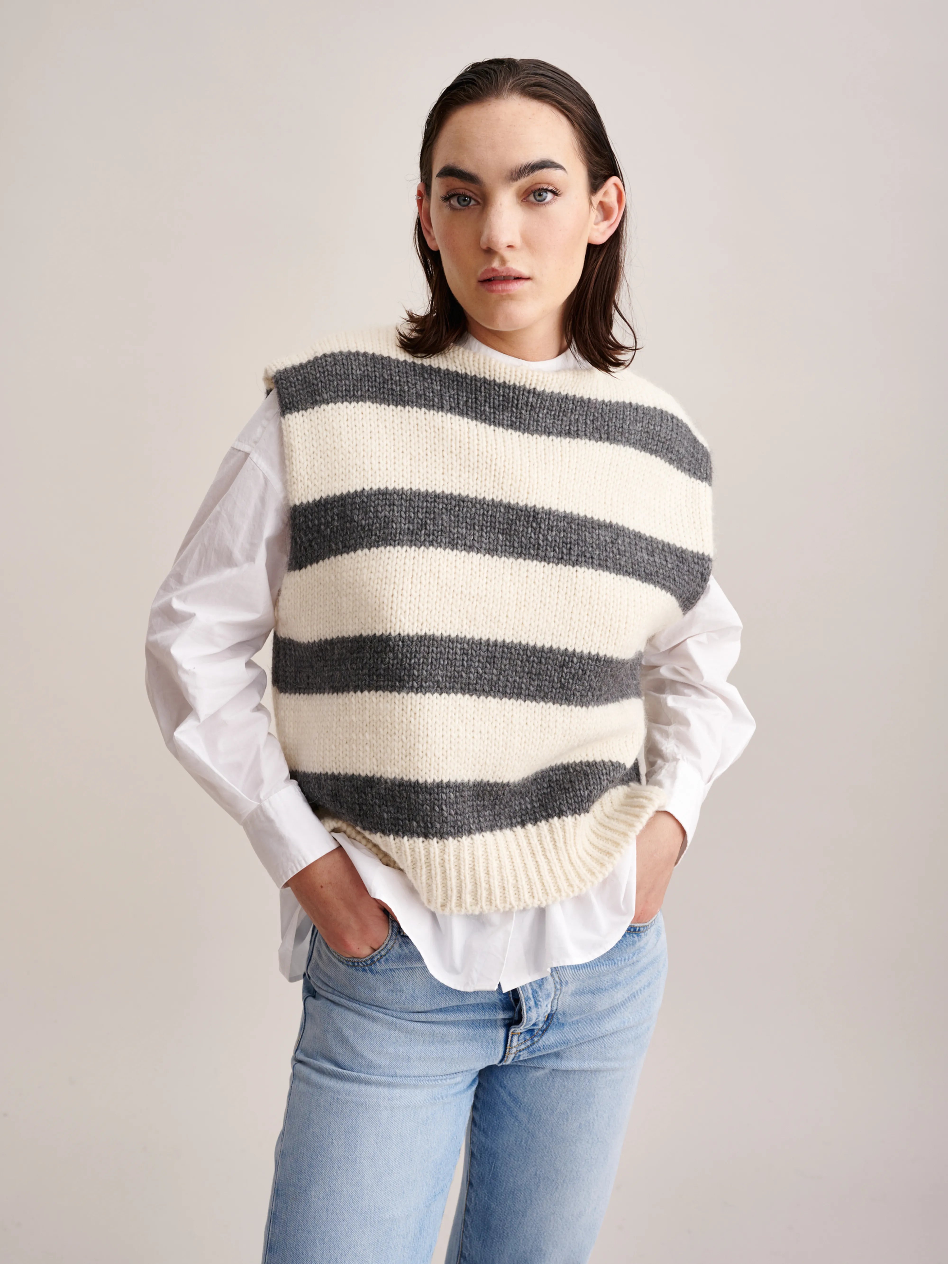 Pull Sans Manches Nanor - Ivory / Mid grey Pour Femme | Bellerose