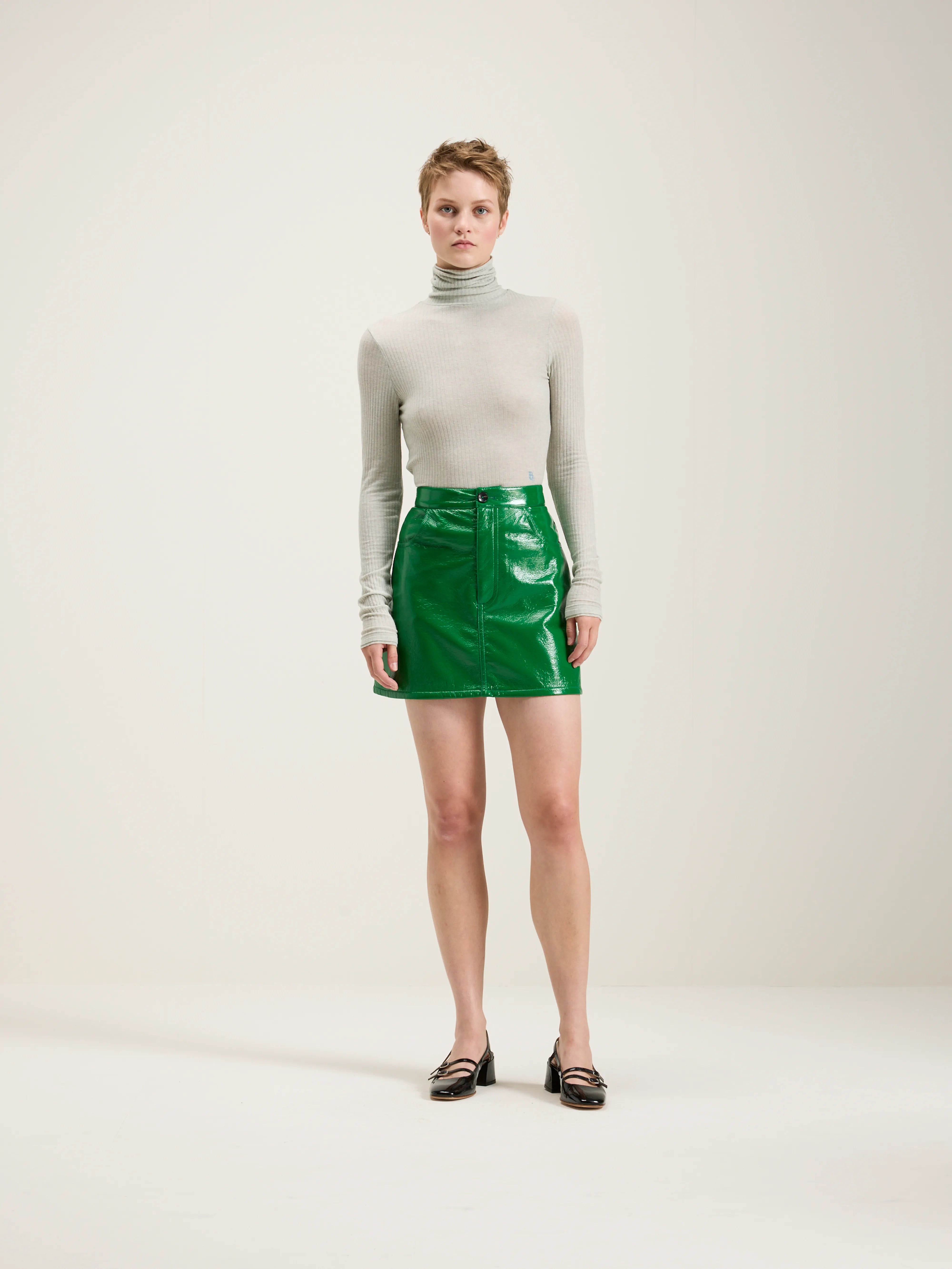 Faux leather mini skirt in clover green for women Bellerose