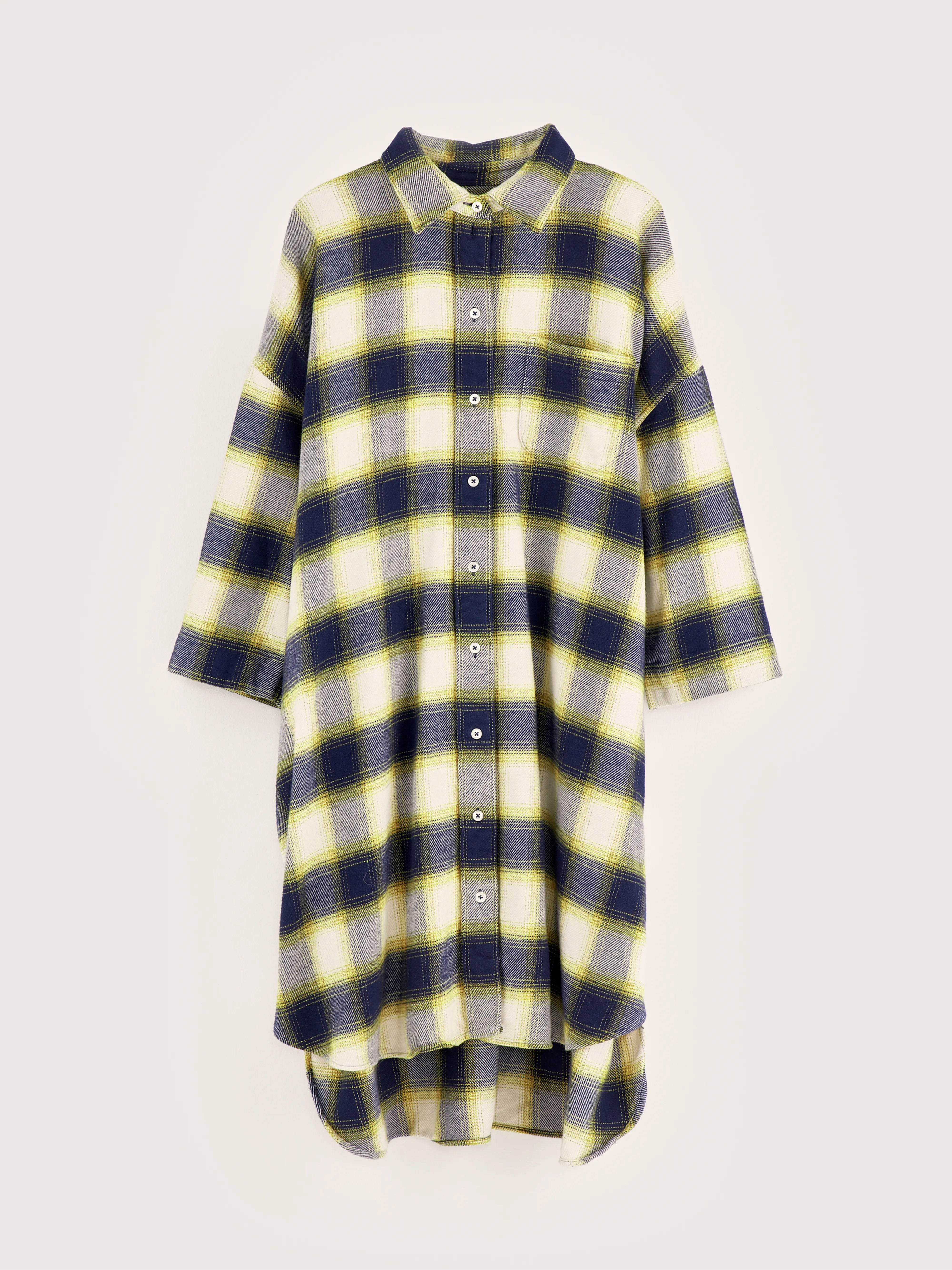 Oversized shirt dress in grey and yellow checks for women Bellerose