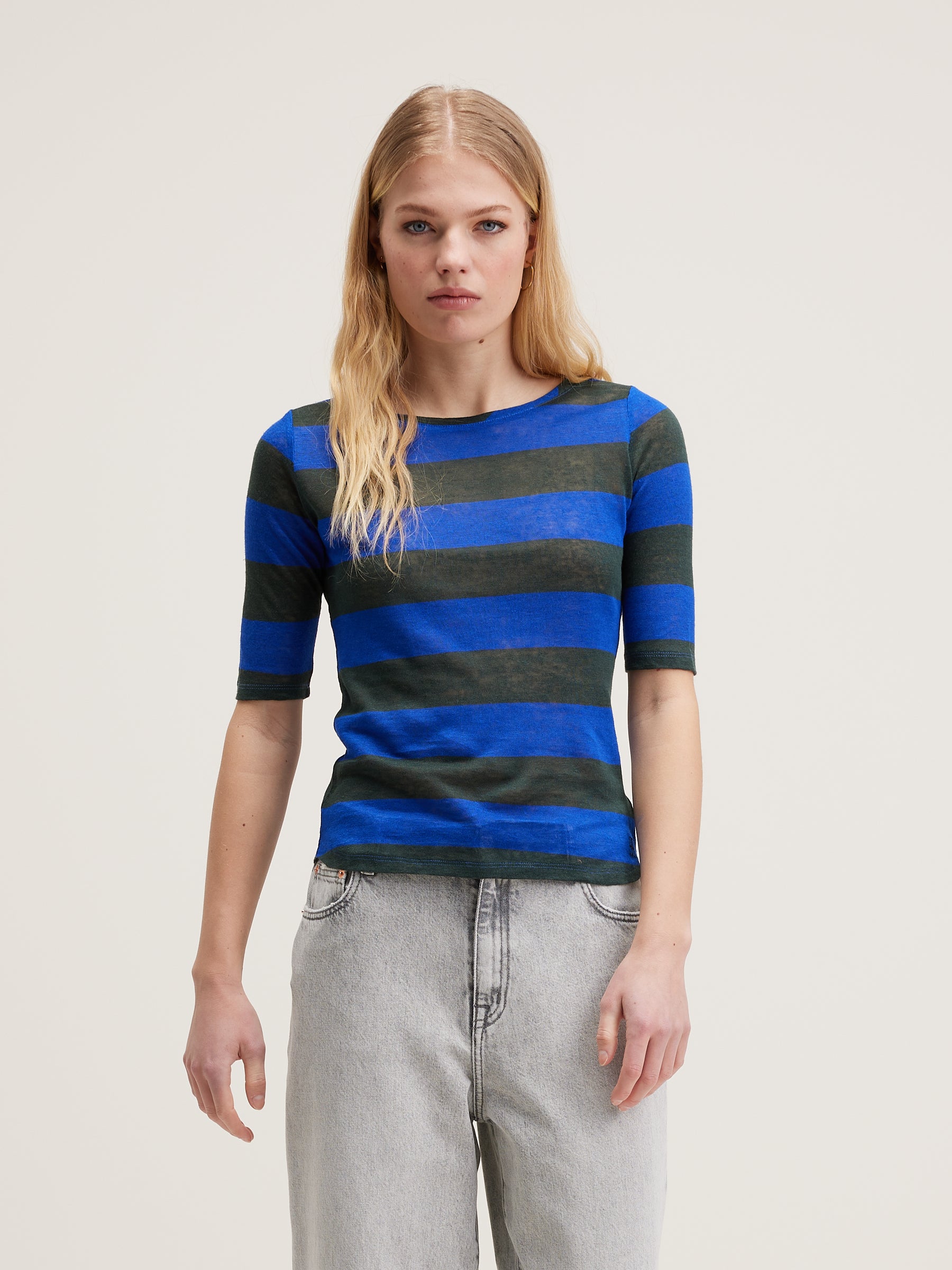 Seas Slim T-shirt - Black beauty / True blue Voor Dames | Bellerose