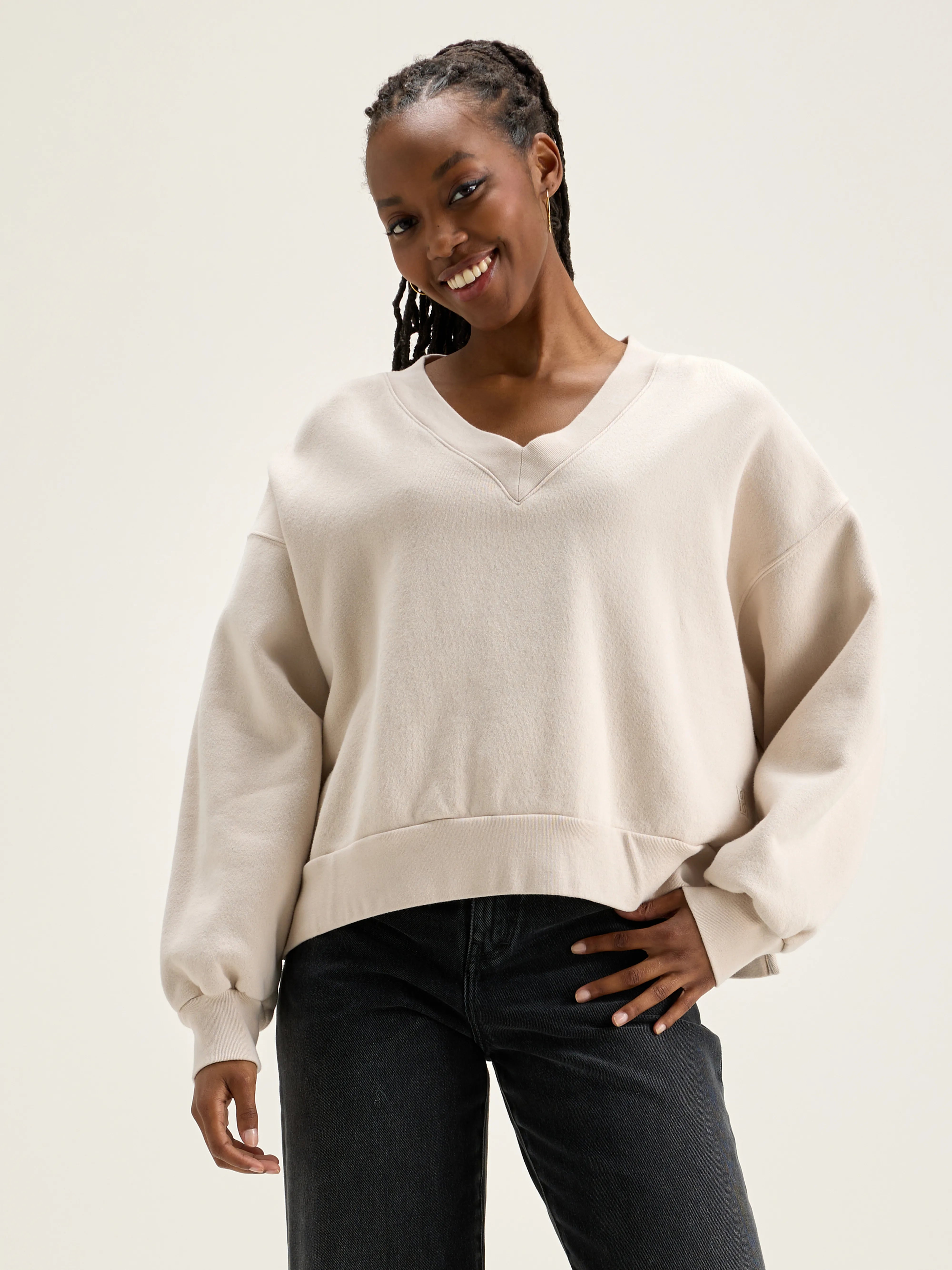 V neck ecru sweatshirt for women Bellerose