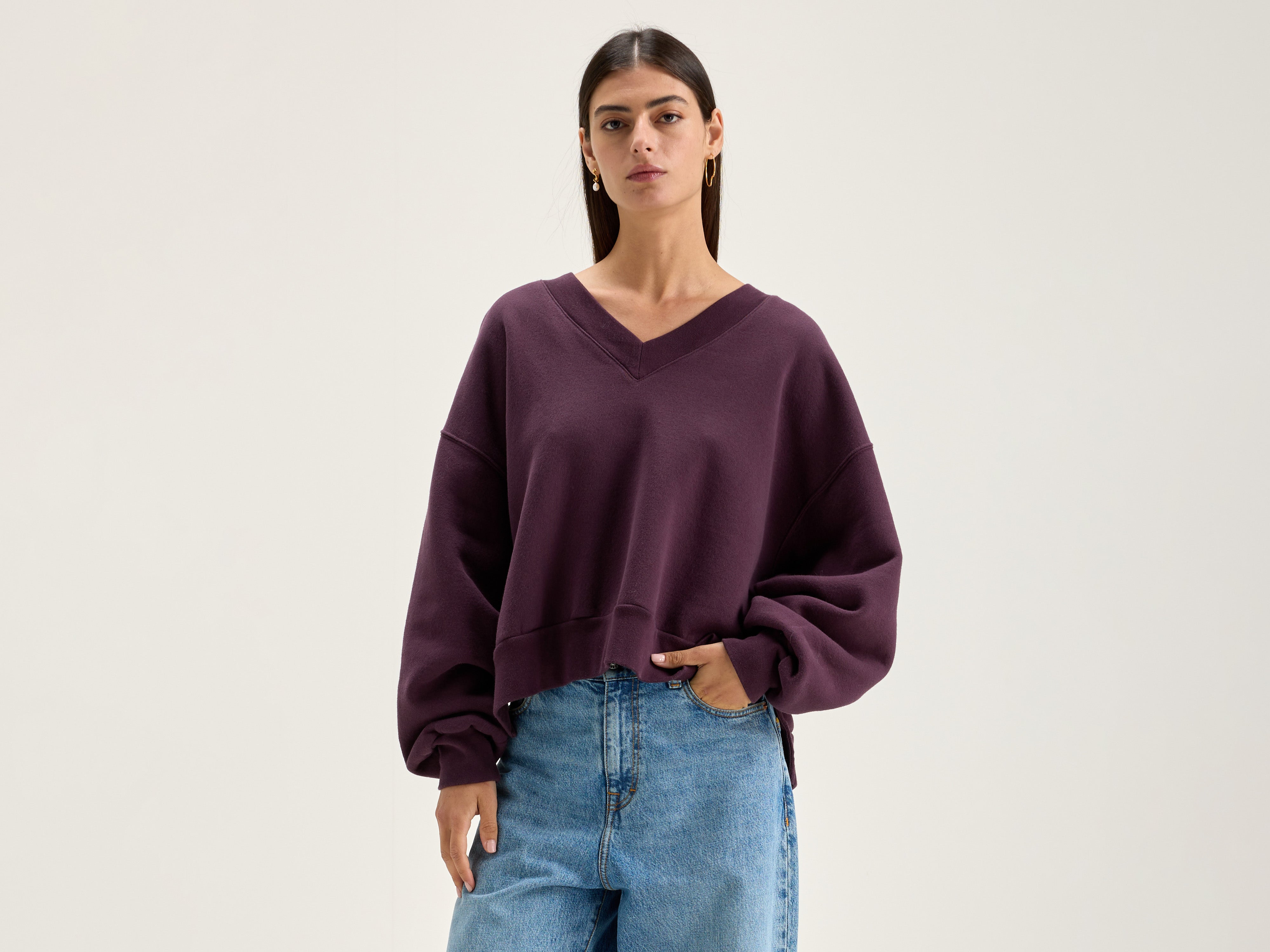 Sweatshirt col V Varola (242 / W / WINE)