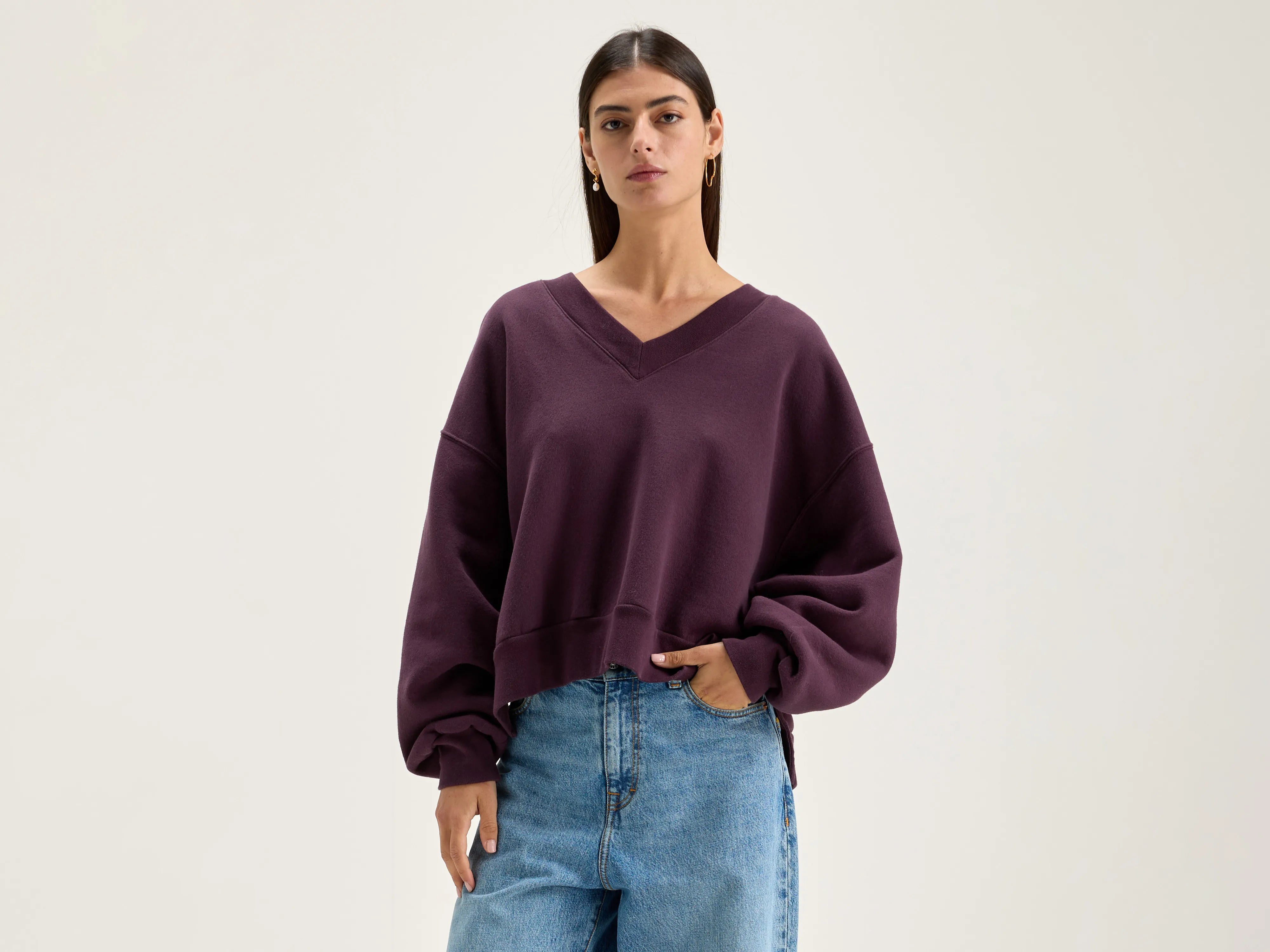 Sweatshirt col V Varola (242 / W / WINE)