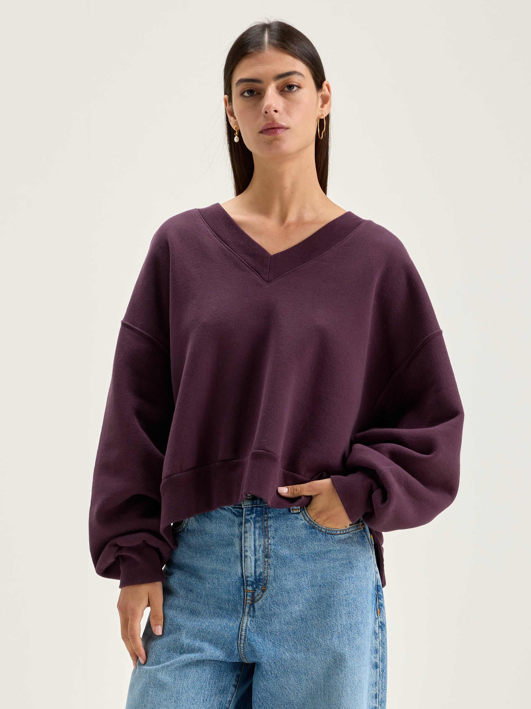 Sweatshirt Col V Varola - Wine Pour Femme | Bellerose