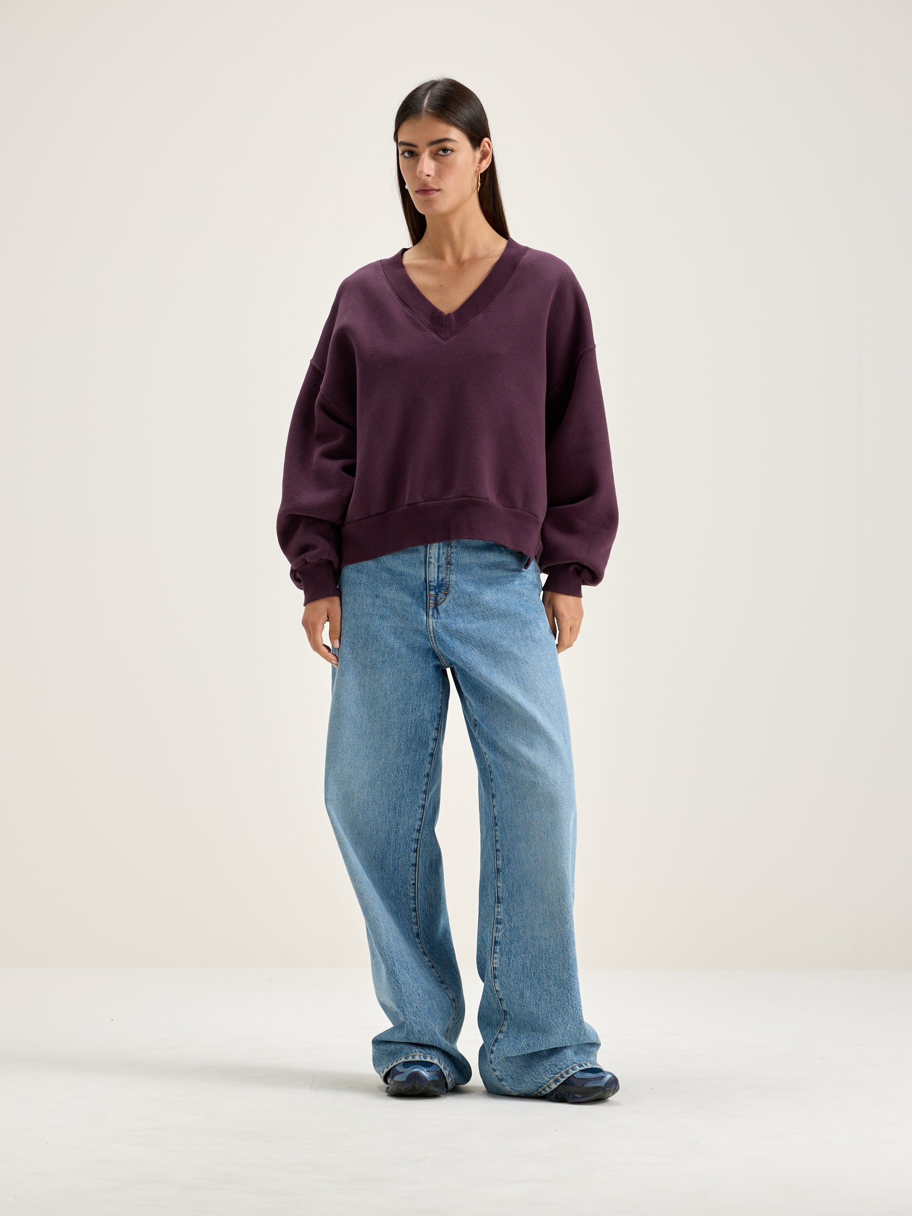 Sweatshirt Col V Varola - Wine Pour Femme | Bellerose