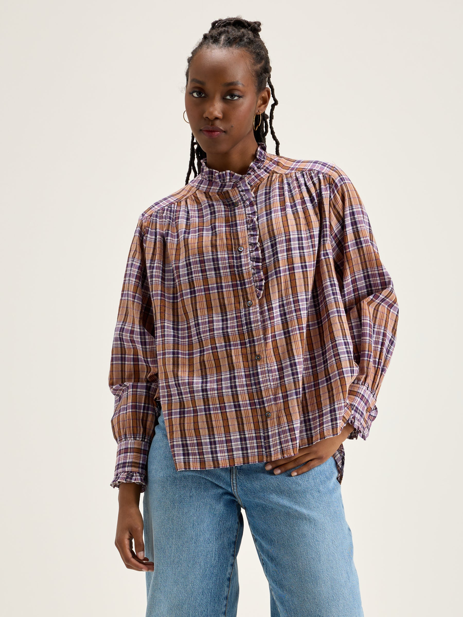 Claudia Checked Blouse - Copper / Light rose For Women | Bellerose