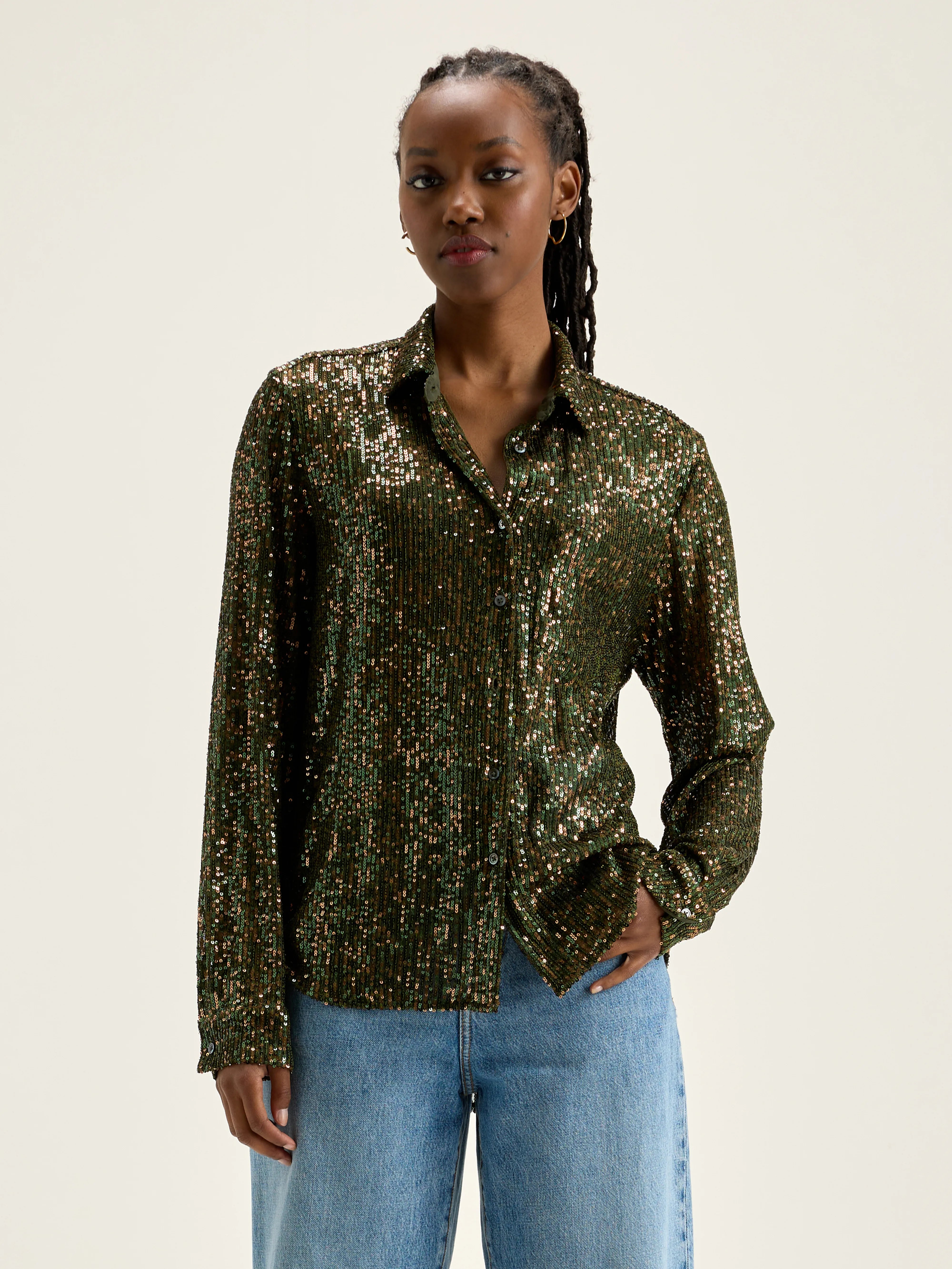 Pekin Sequinned Shirt - Moss For Women | Bellerose