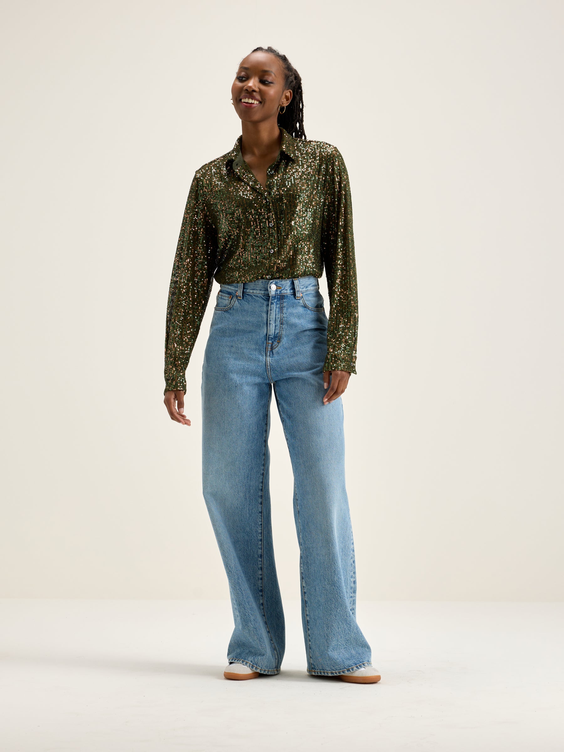 Pekin Sequinned Shirt - Moss For Women | Bellerose