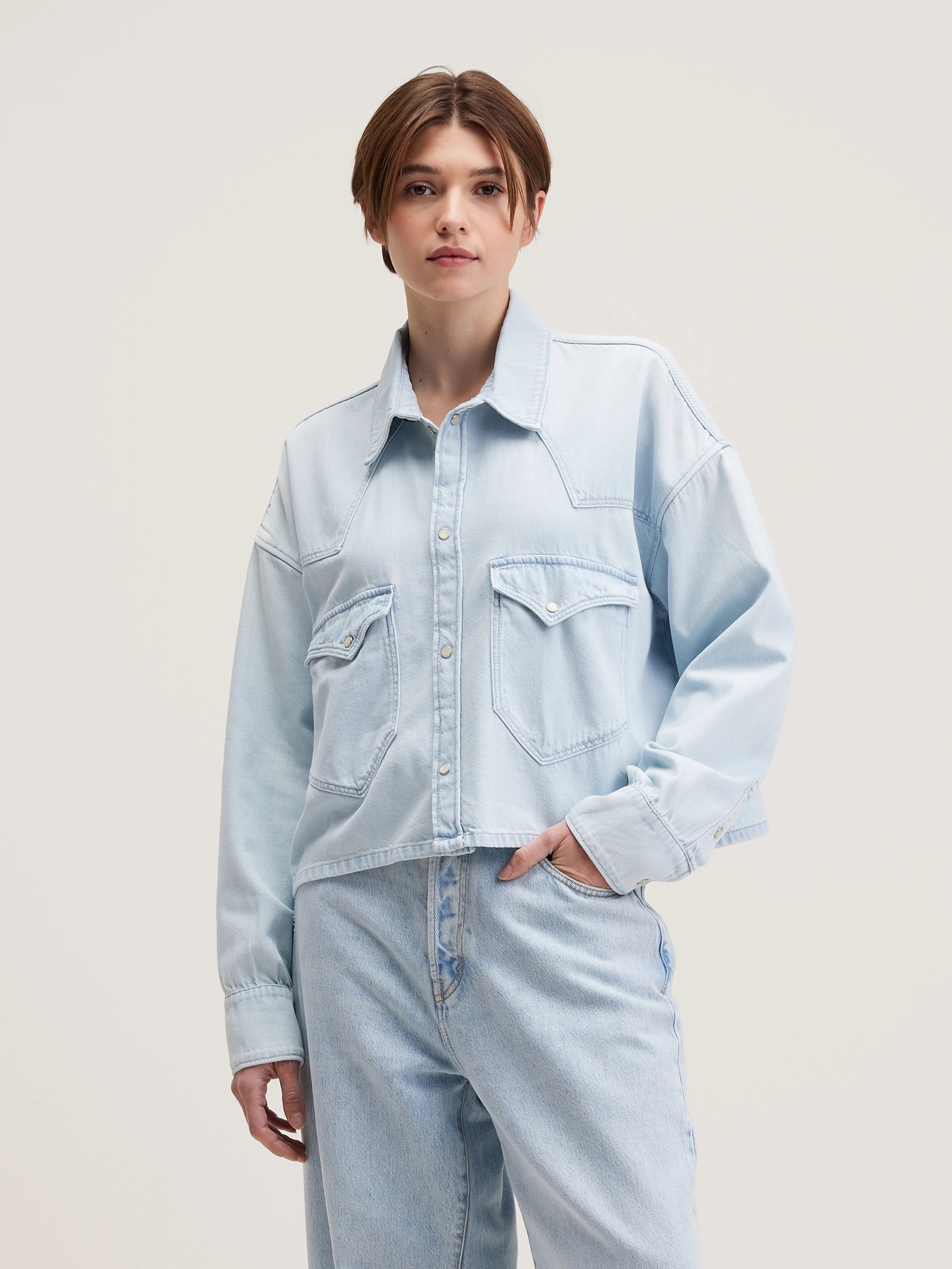 Chemise Cropped Polar - Used light blue Pour Femme | Bellerose