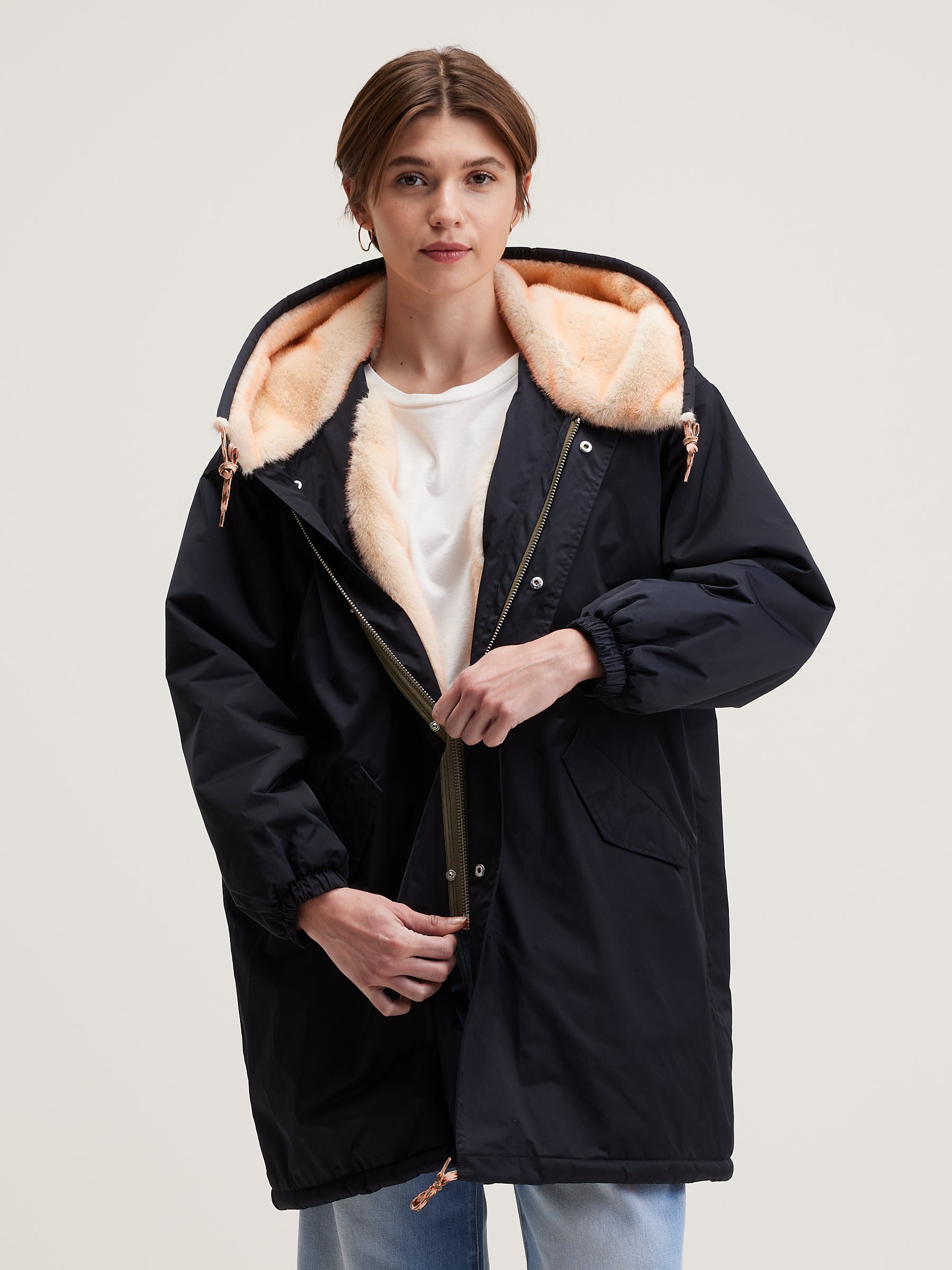 Laos Hooded Parka - Off black For Women | Bellerose