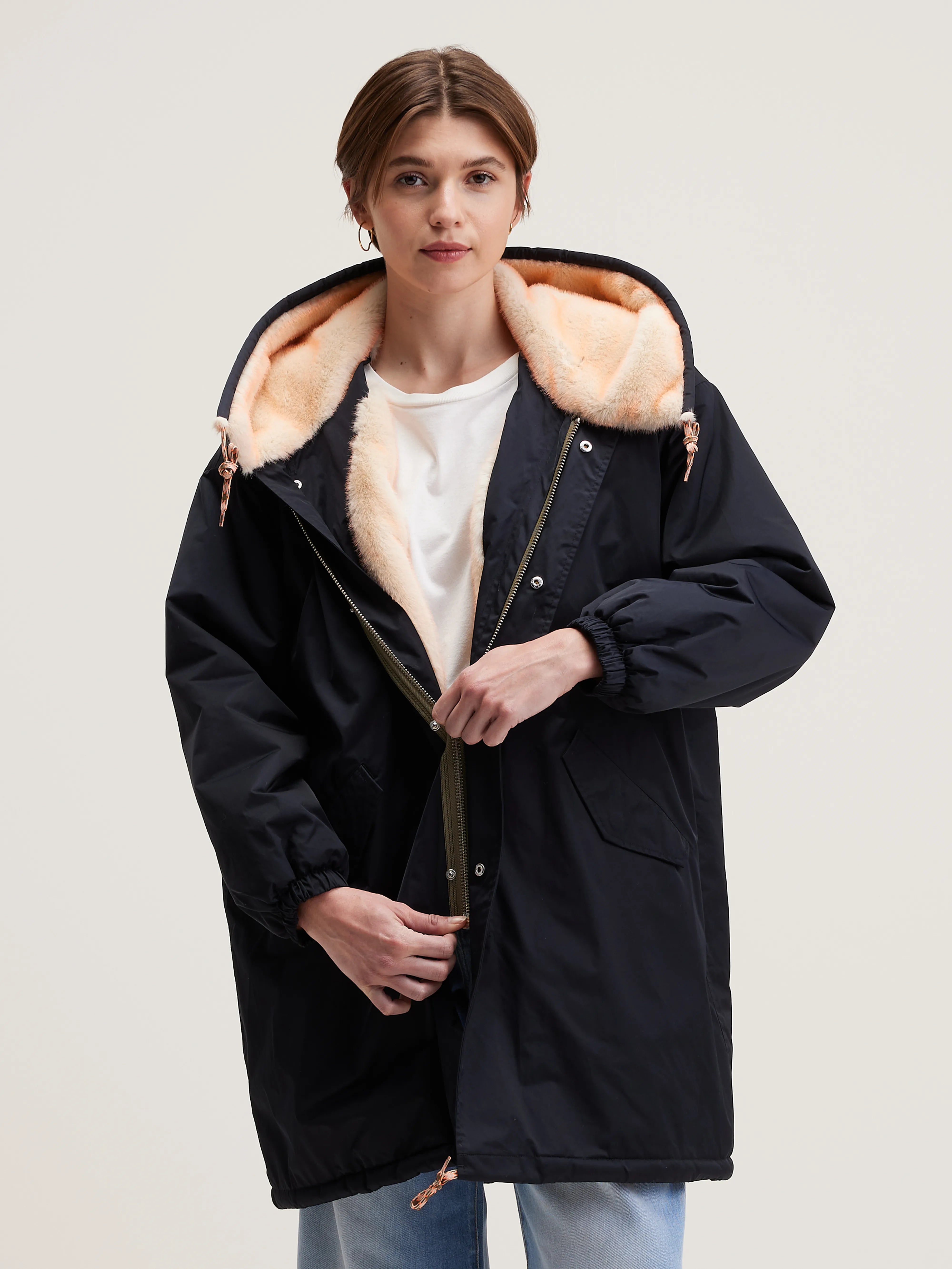 Laos Hooded Parka - Off black For Women | Bellerose