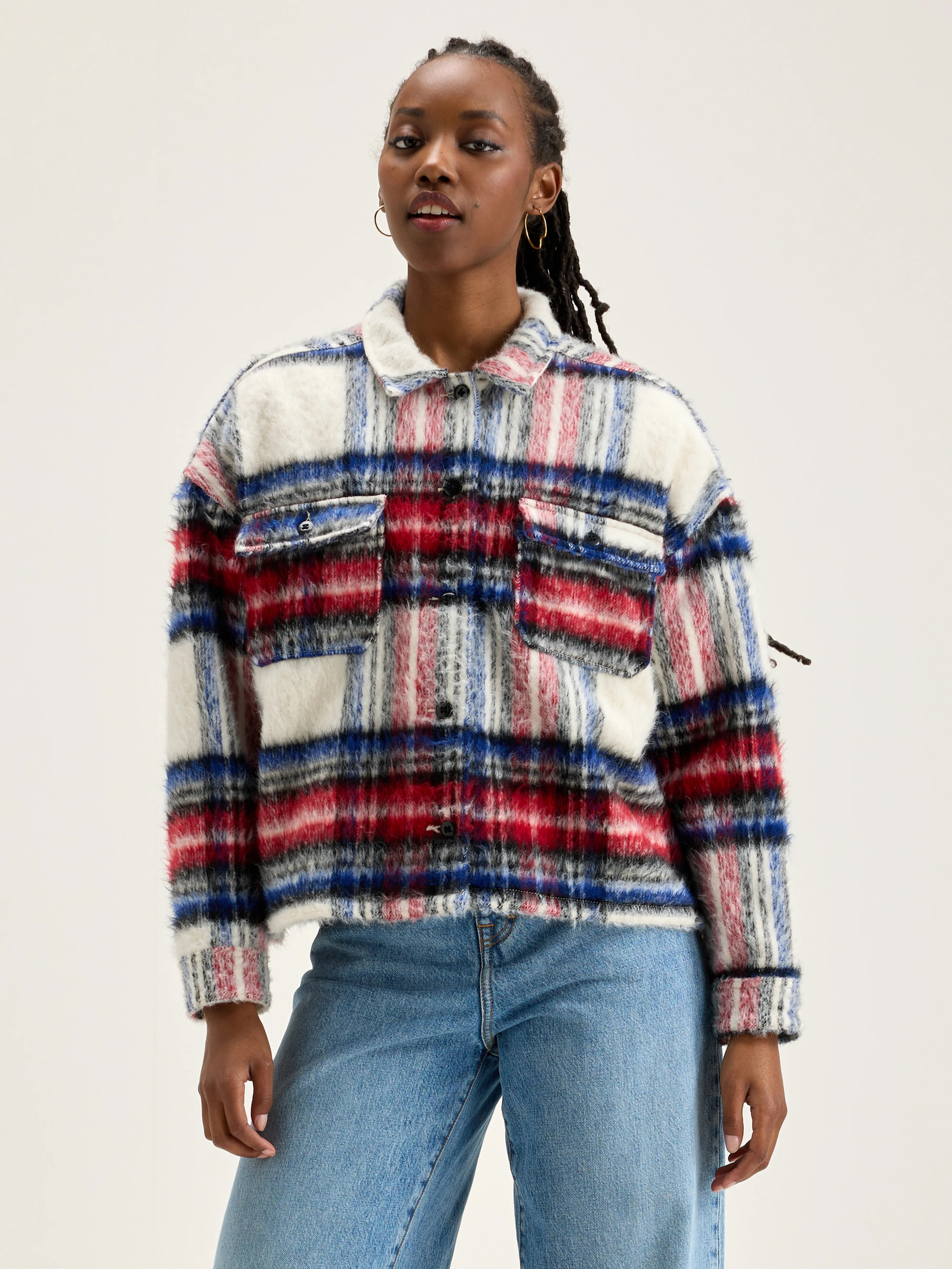 Parrish Checked Overshirt - Antique white / Grenadine For Women | Bellerose