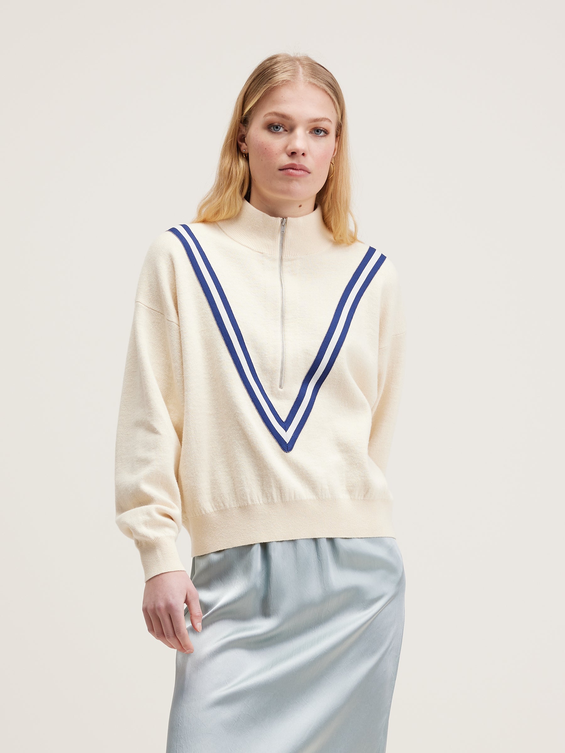 Goppo Zip-up Sweater - Milky way / Worker For Women | Bellerose