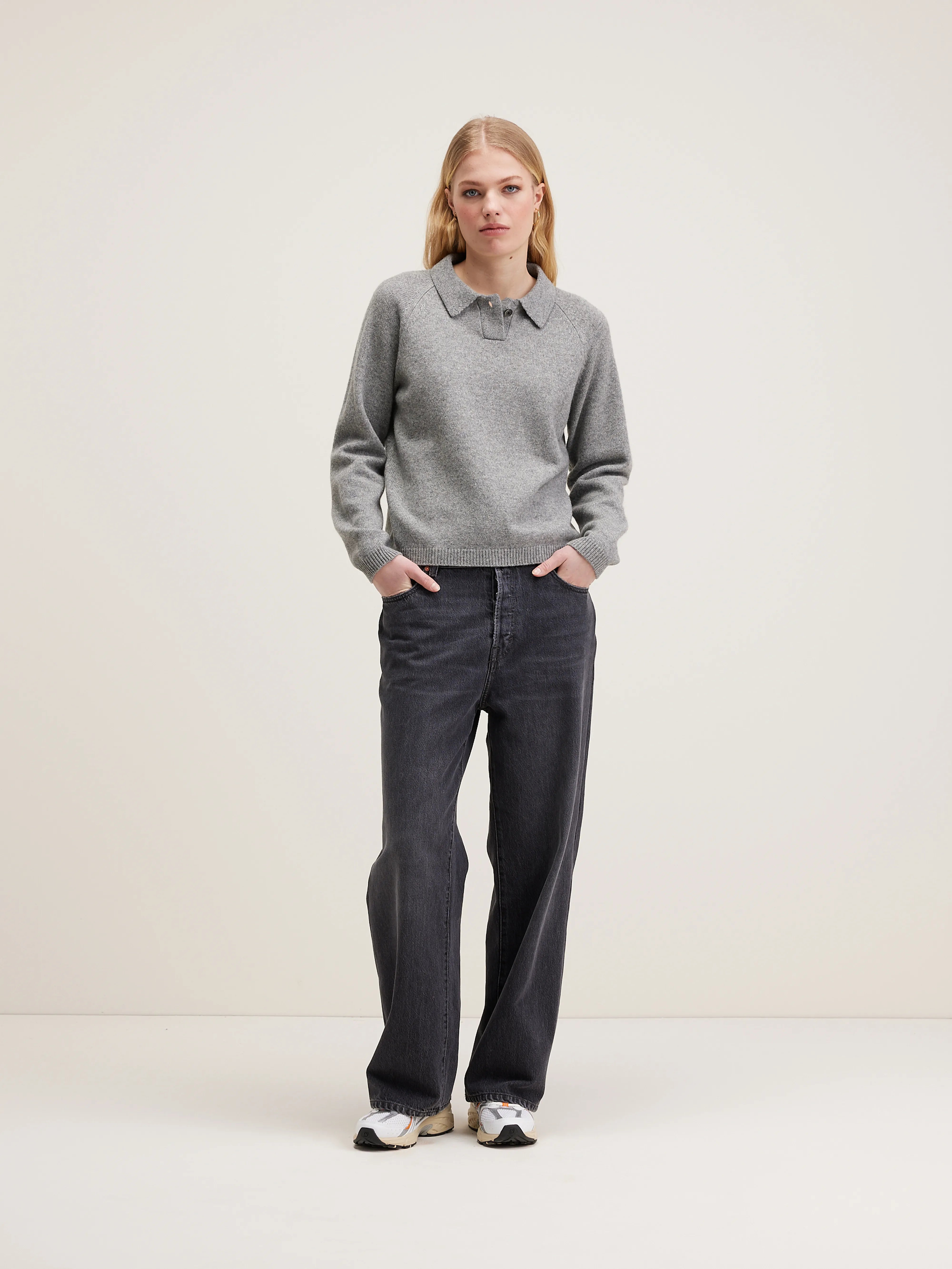 Amerty Polo-collar Sweater - Heather grey For Women | Bellerose