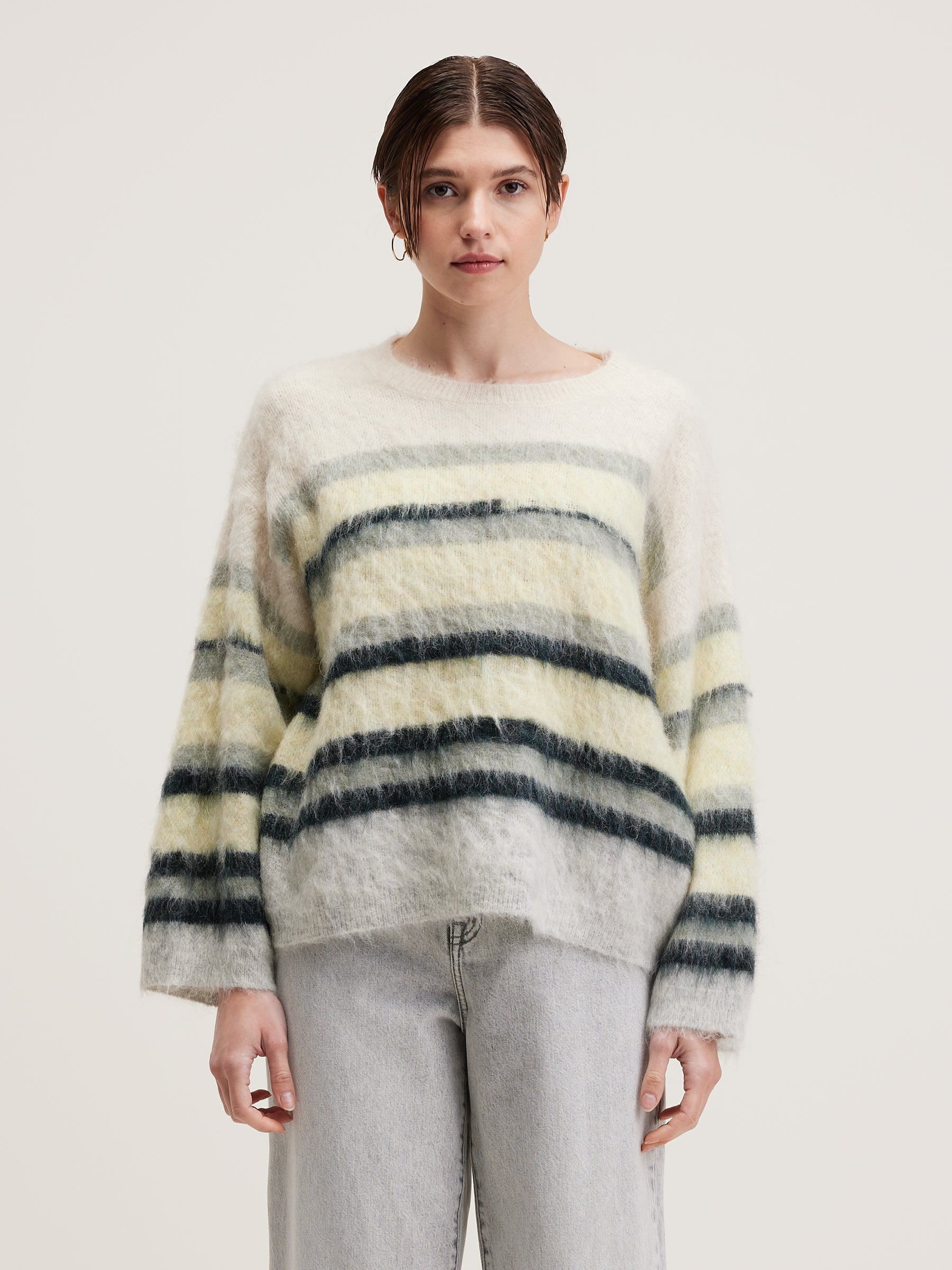 Dinie Crew-neck Sweater - Limelight / Natural For Women | Bellerose