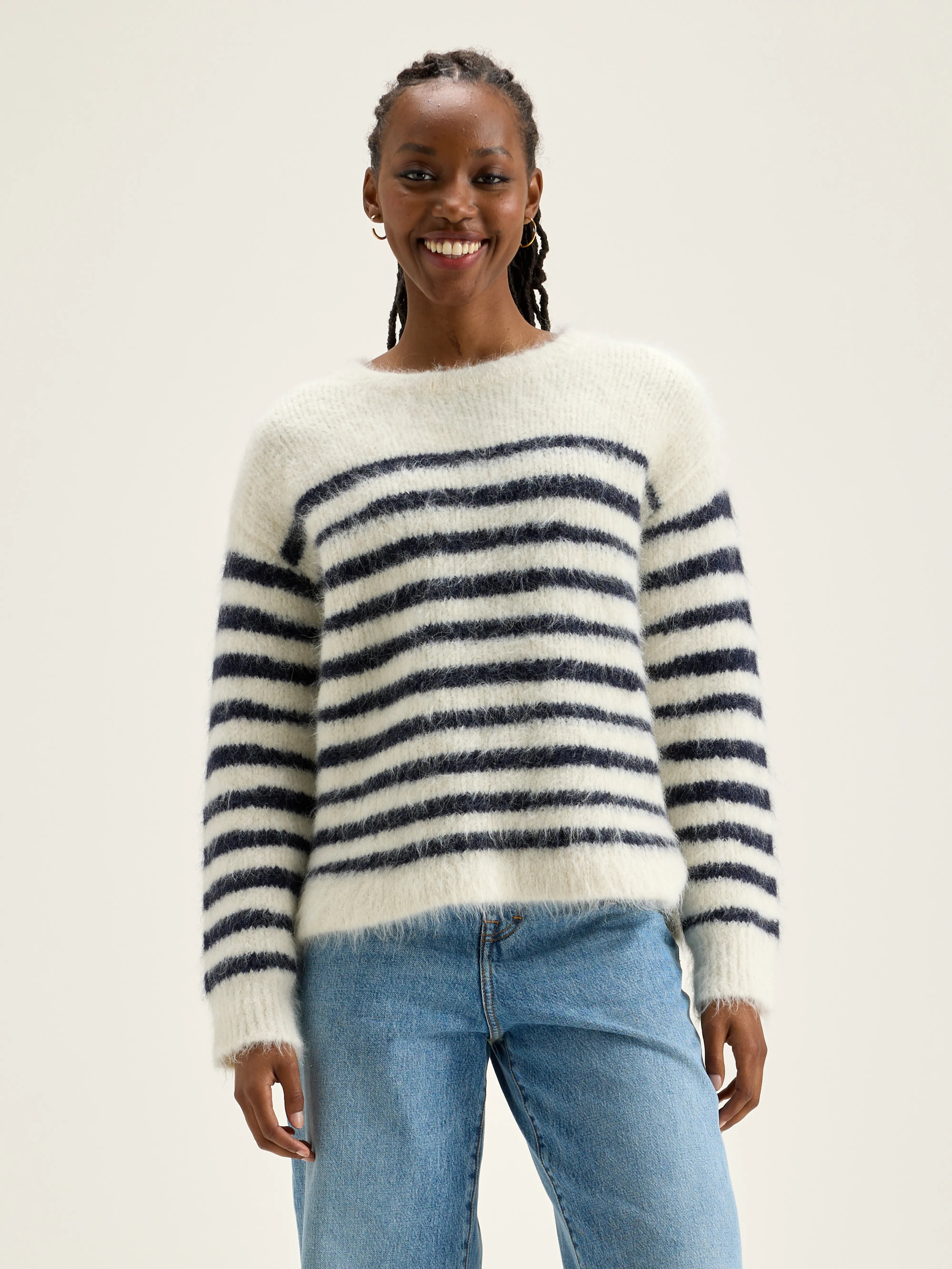 Decat Crew-neck Sweater - Natural / Naval For Women | Bellerose