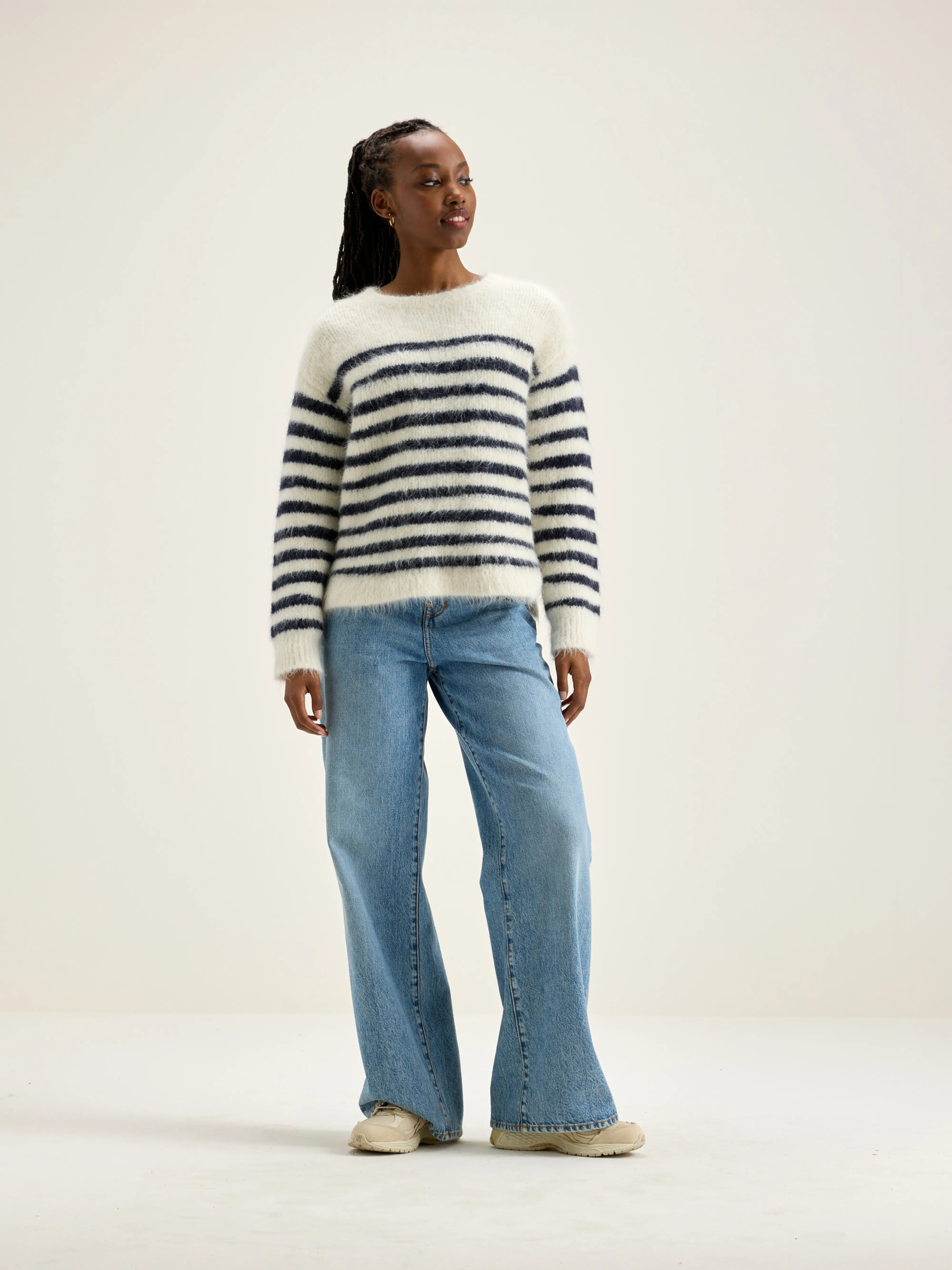 Decat Crew-neck Sweater - Natural / Naval For Women | Bellerose