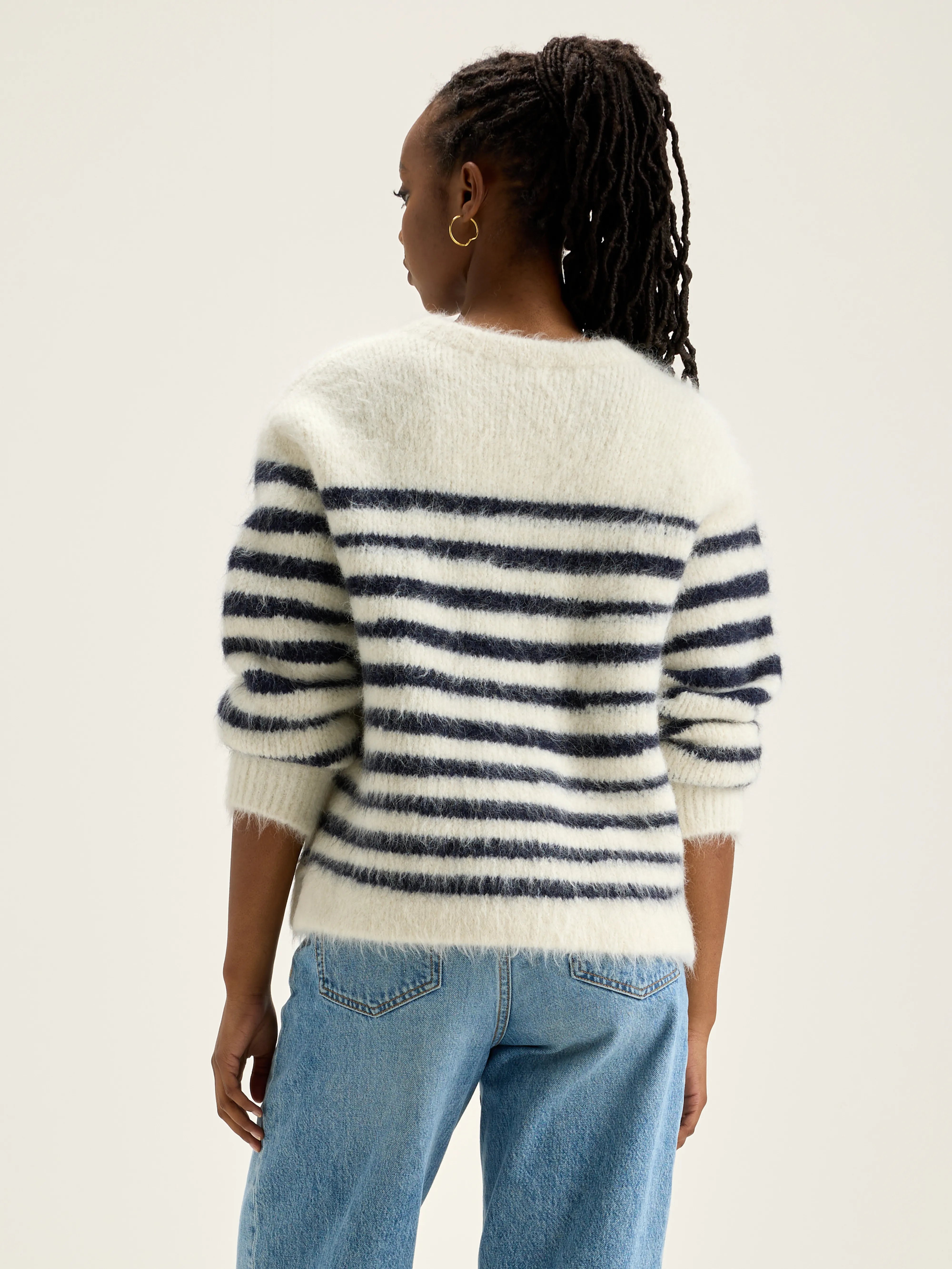 Decat Crew-neck Sweater - Natural / Naval For Women | Bellerose