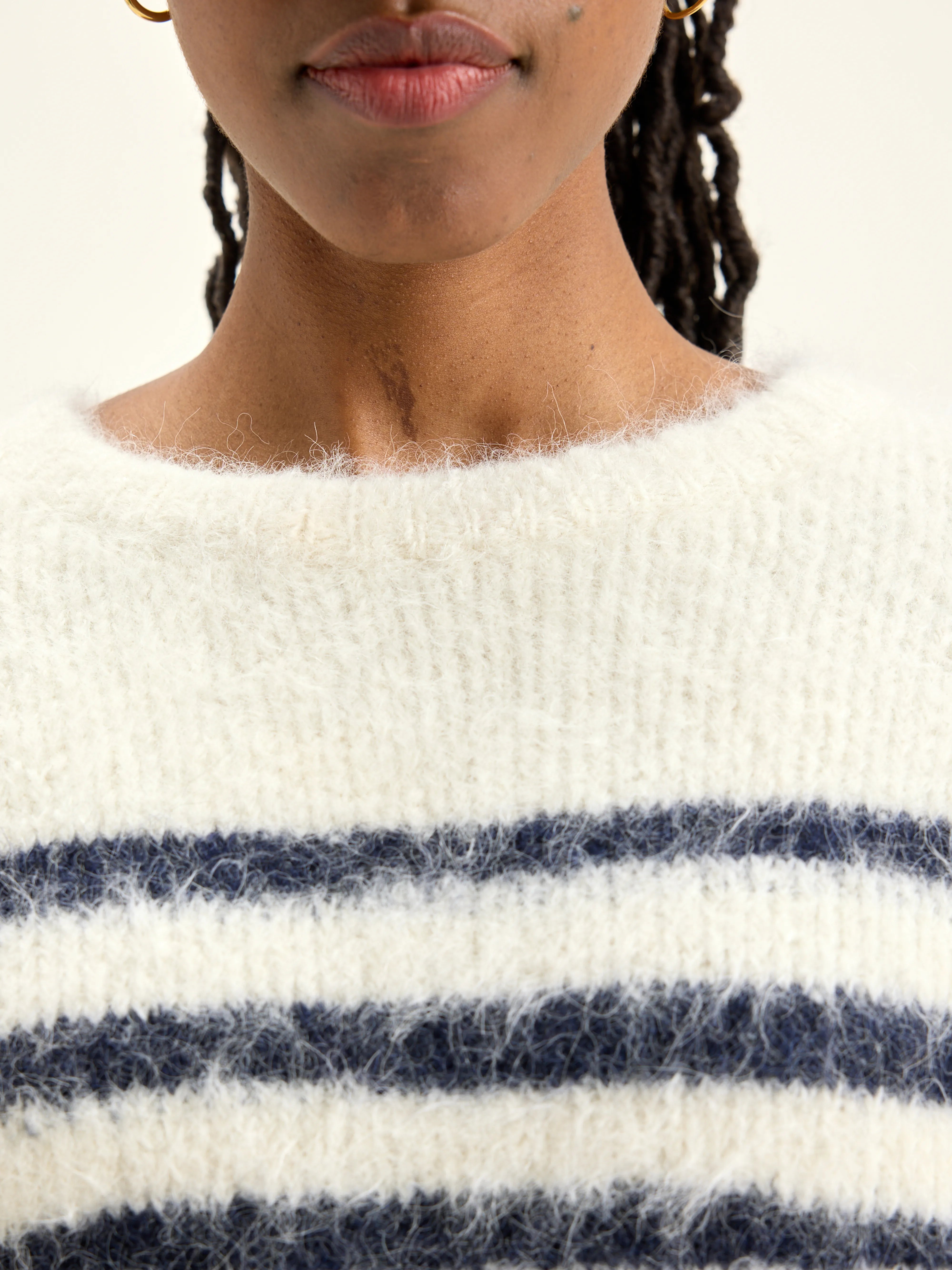 Decat Crew-neck Sweater - Natural / Naval For Women | Bellerose