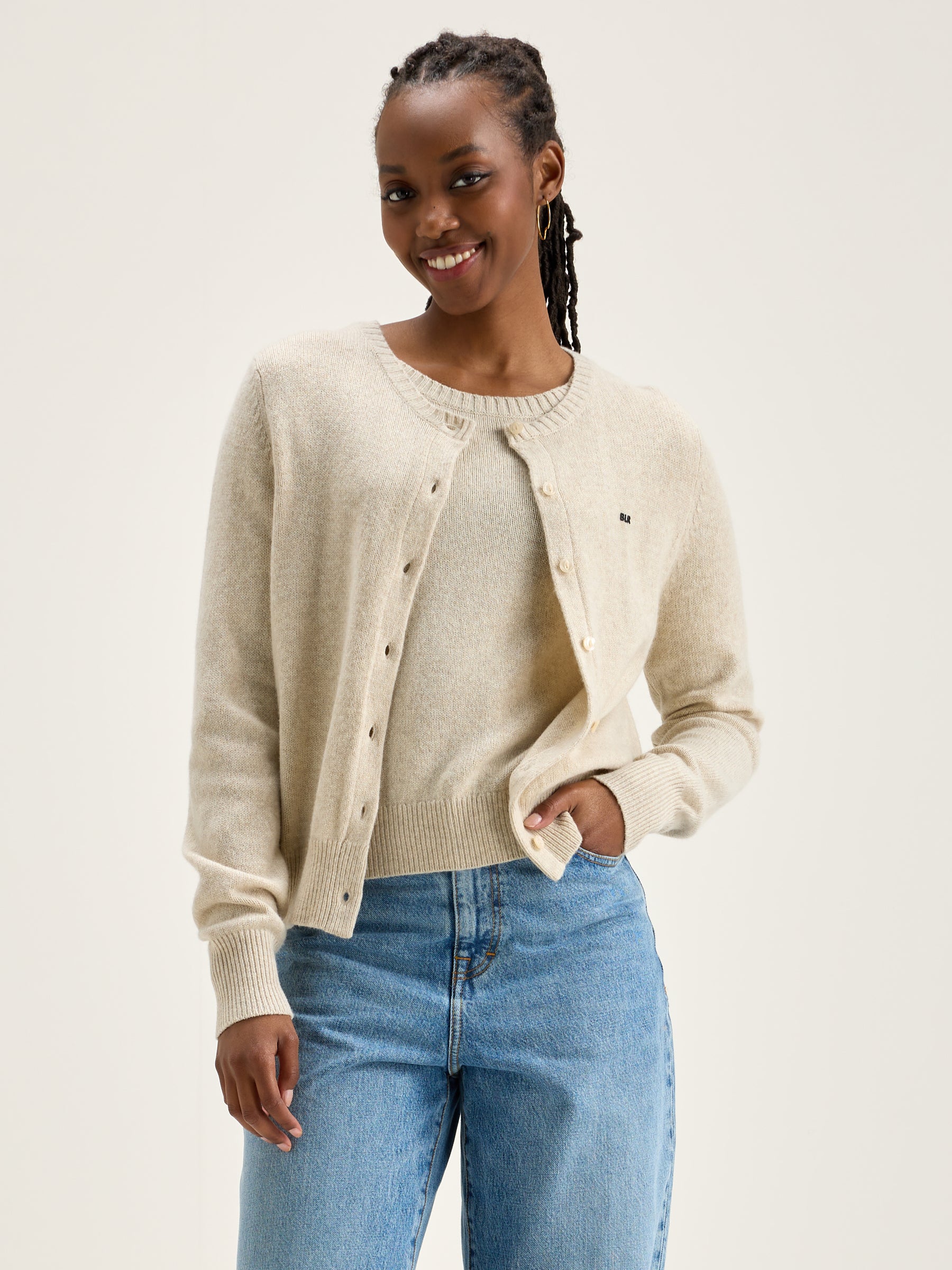 Giwes Crew-neck Cardigan - Sugarcane For Women | Bellerose