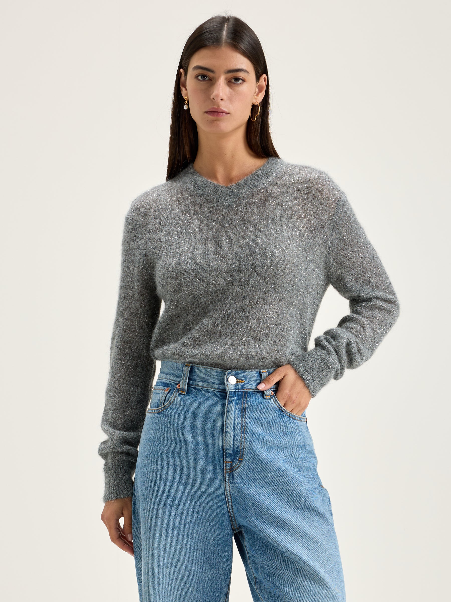 Kilux V-neck Sweater - Mid grey For Women | Bellerose