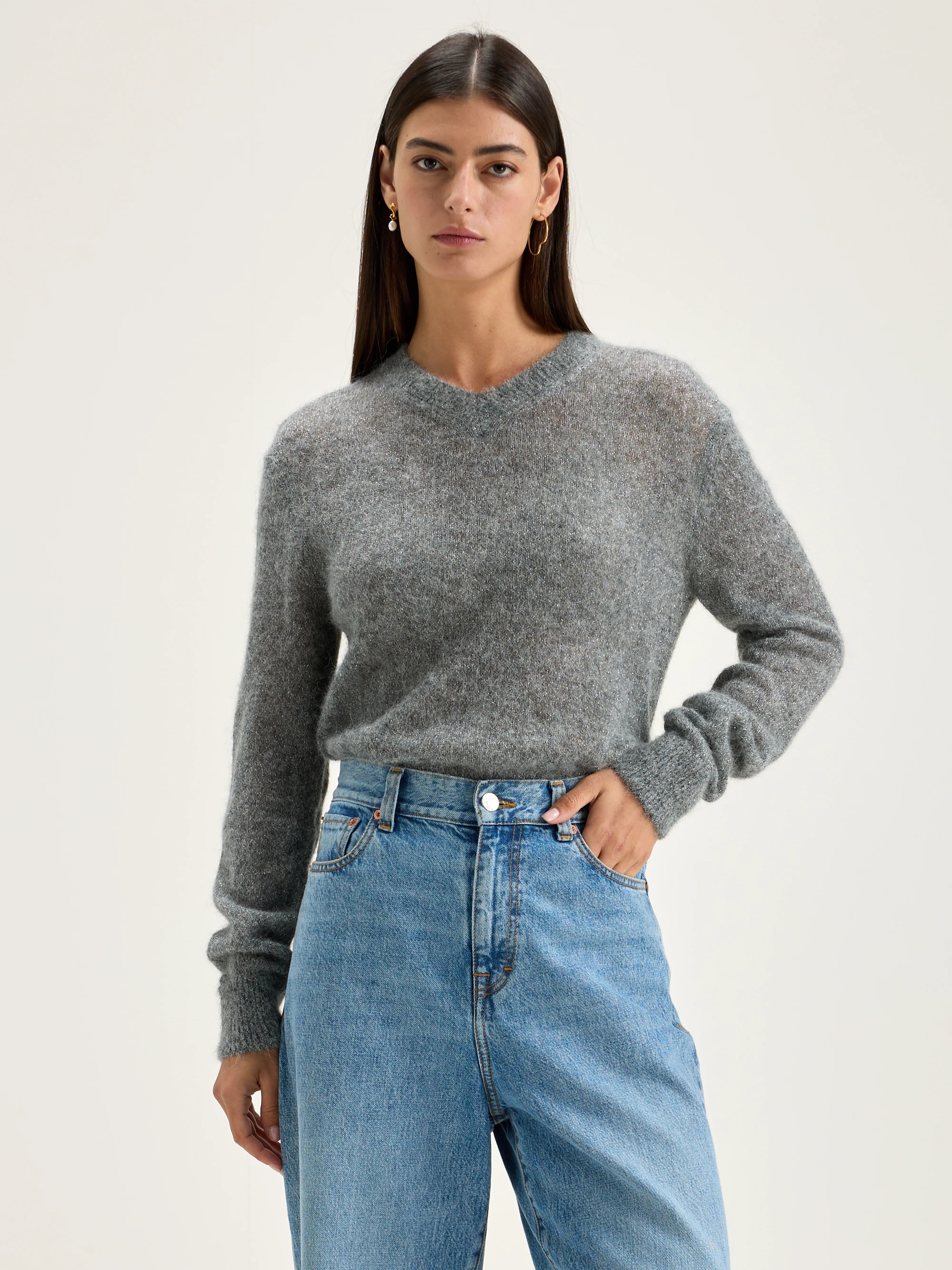 Kilux V-neck Sweater - Mid grey For Women | Bellerose