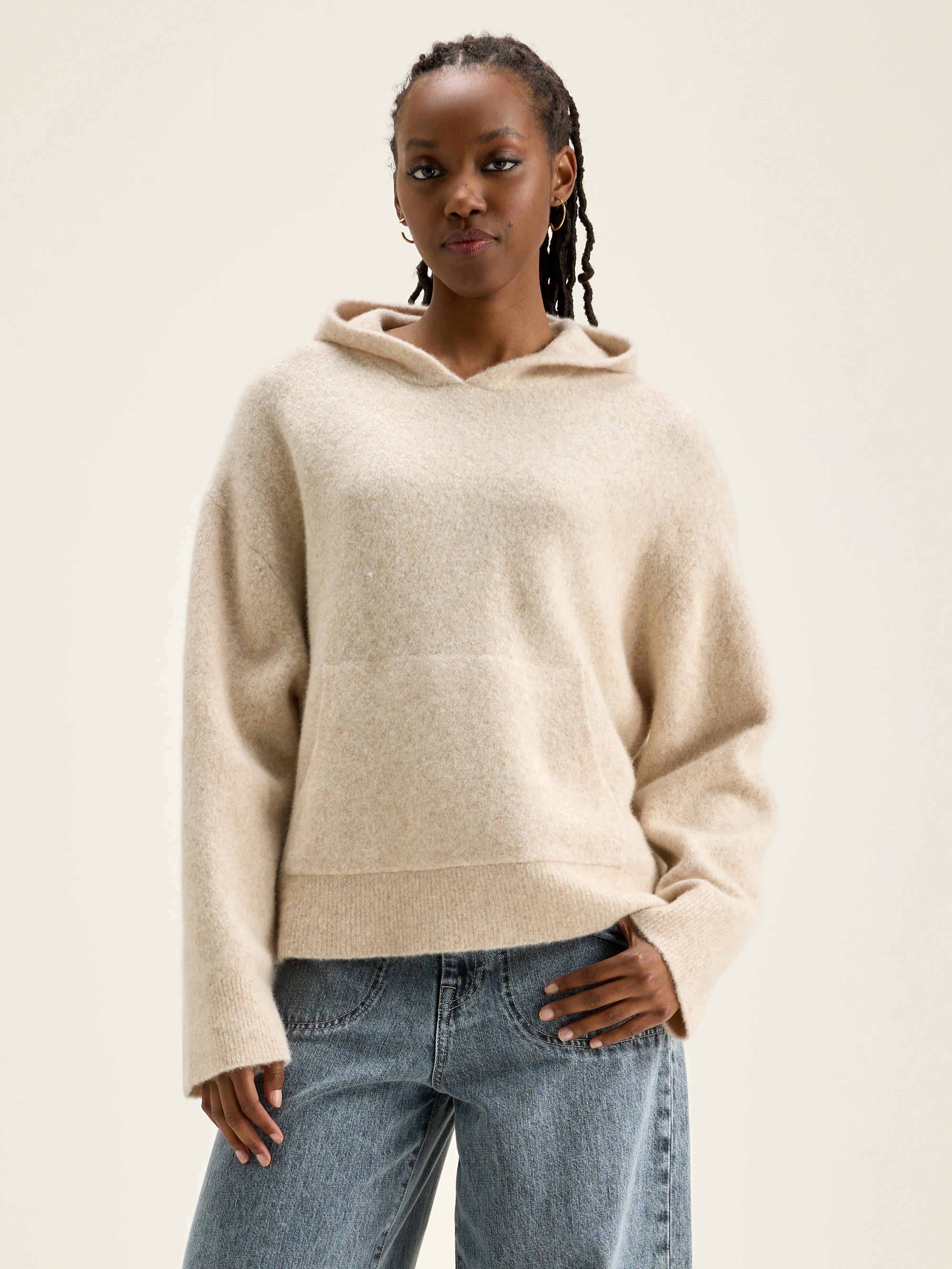 Knitted ecru hoodie for women Bellerose