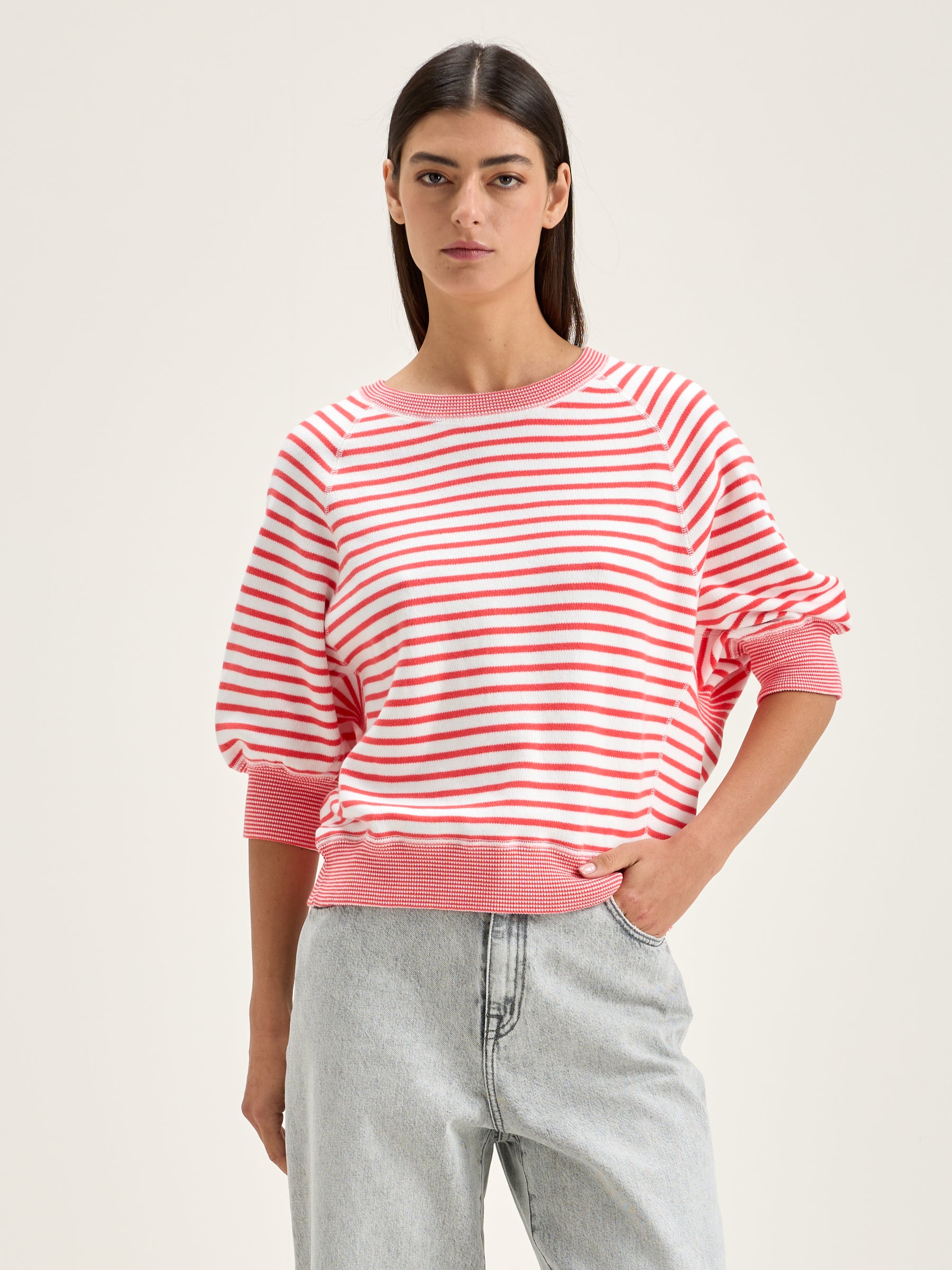 Anglet Crew-neck Sweater - Corail / Vintage white For Women | Bellerose