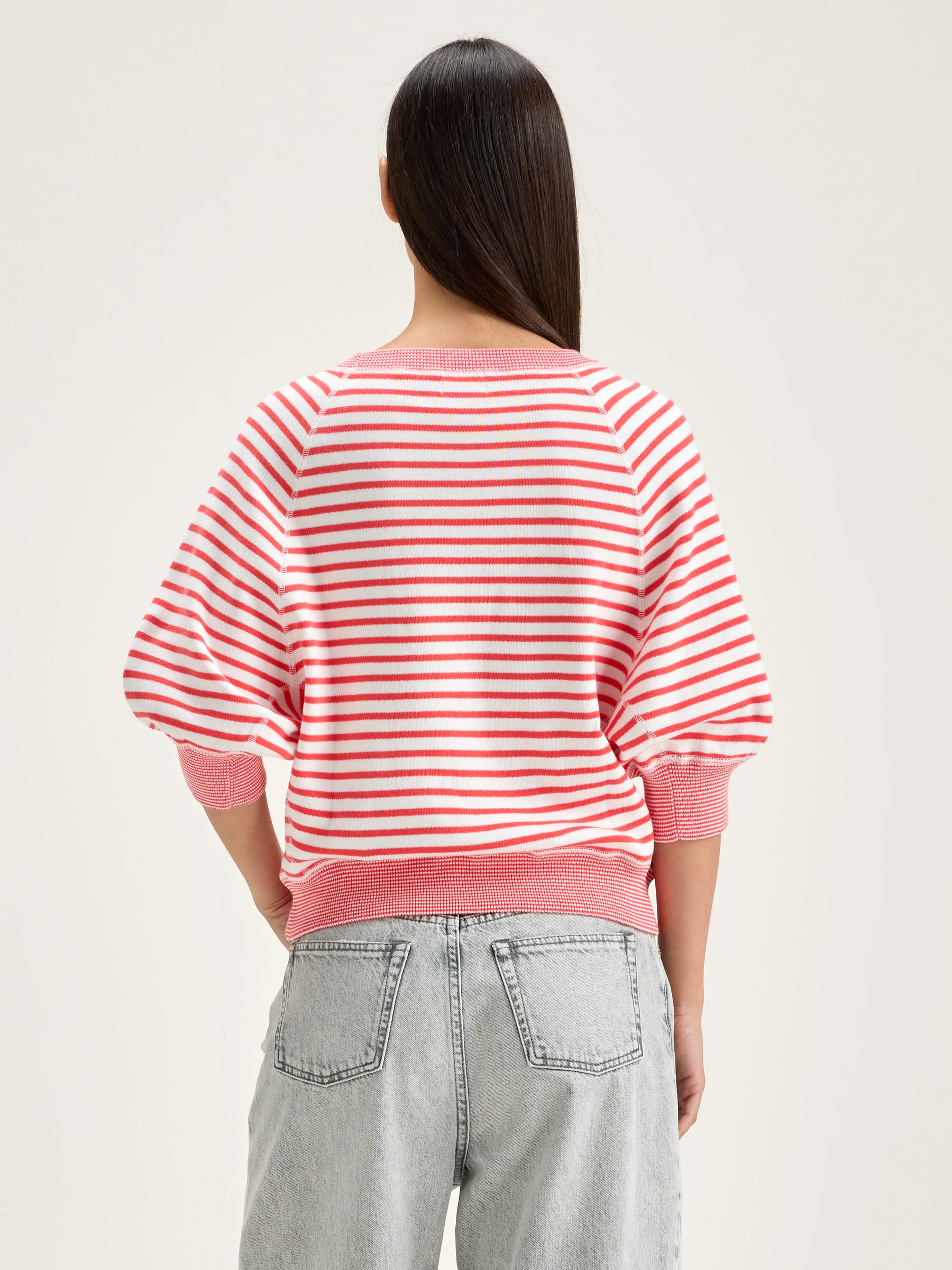 Pull Col Rond Anglet - Corail / Vintage white Pour Femme | Bellerose