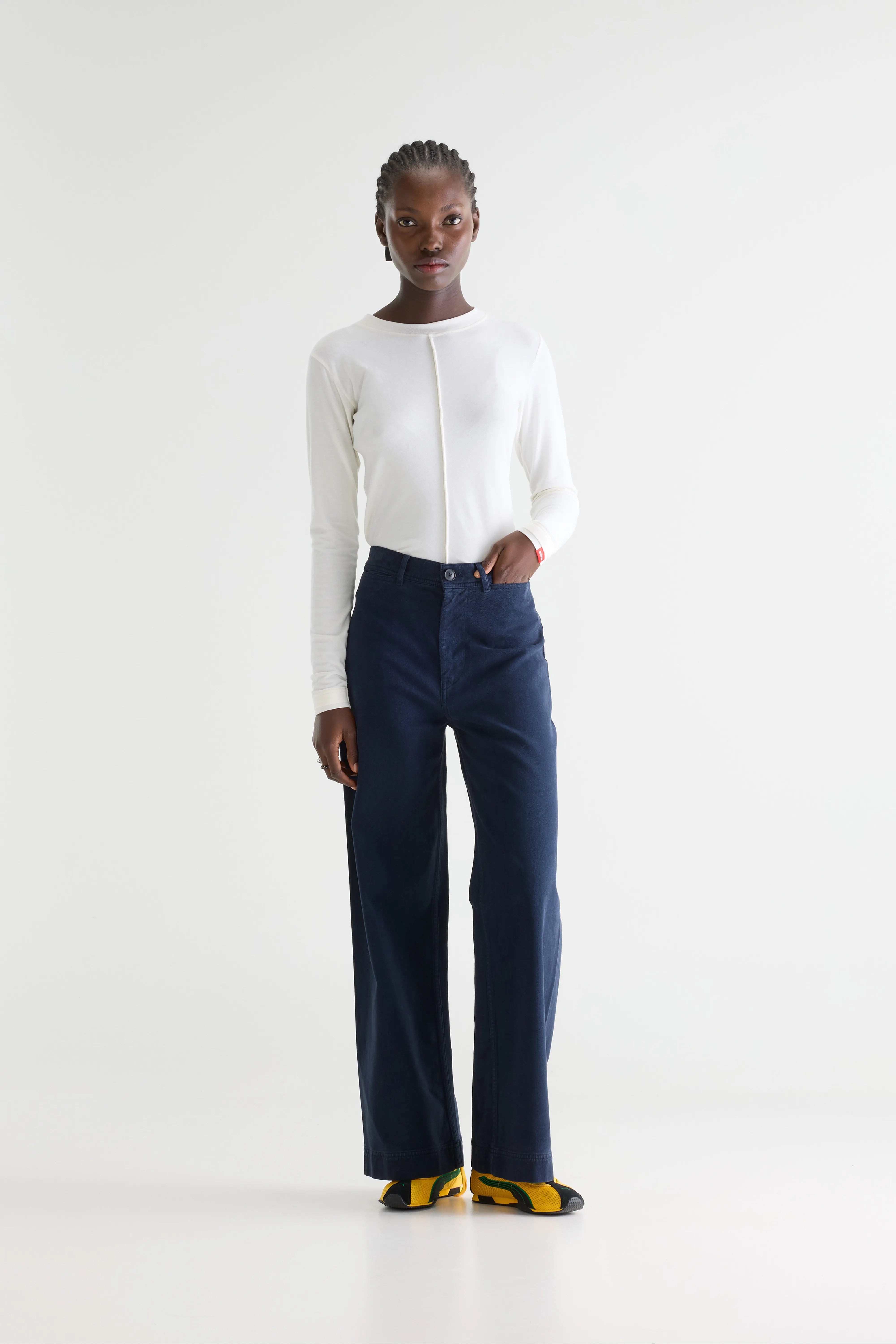 Lottie Wide Navy Blue Trousers - Navy For Women | Bellerose