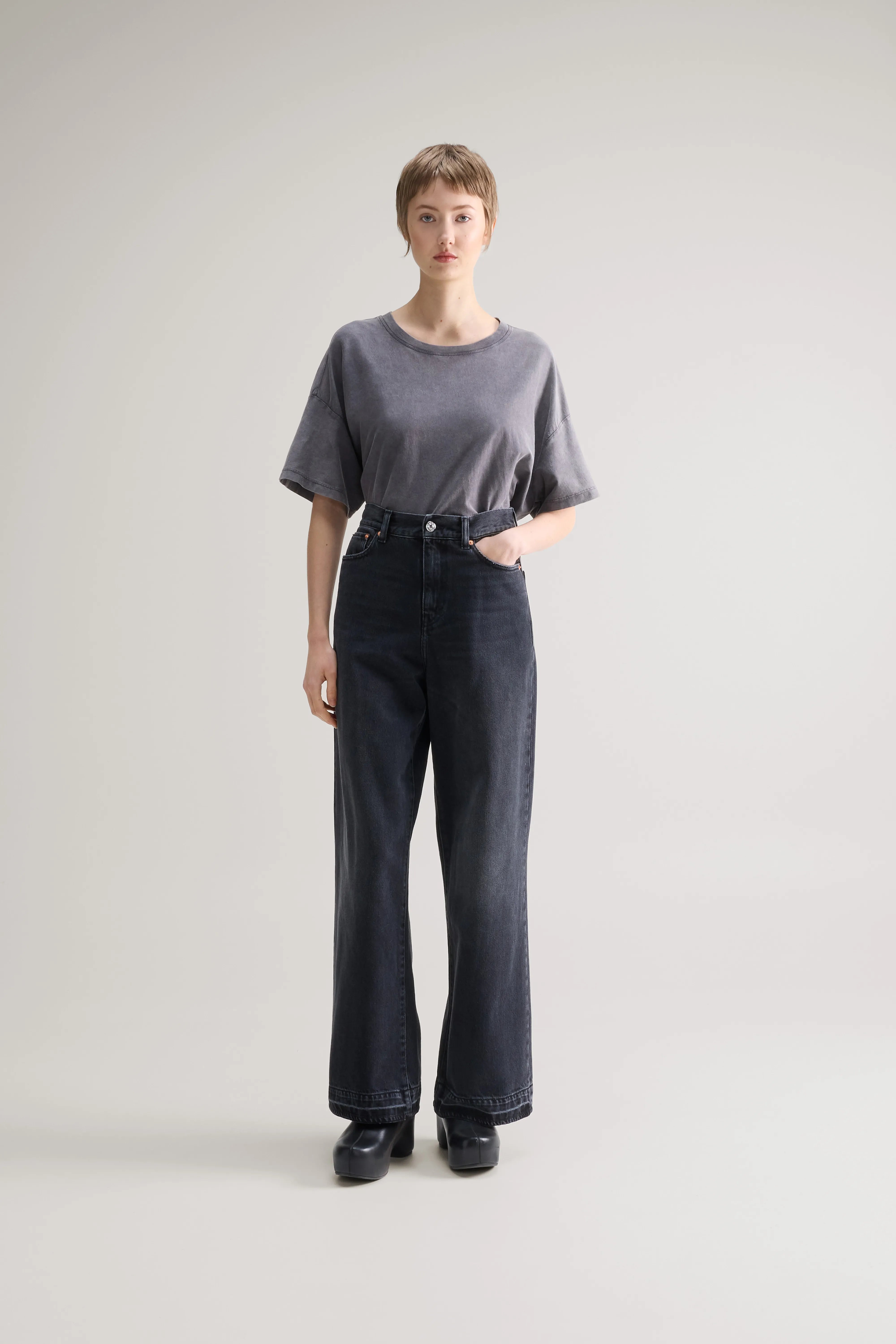 Denim N. 64 Wijde Jeans - Used black Voor Dames | Bellerose