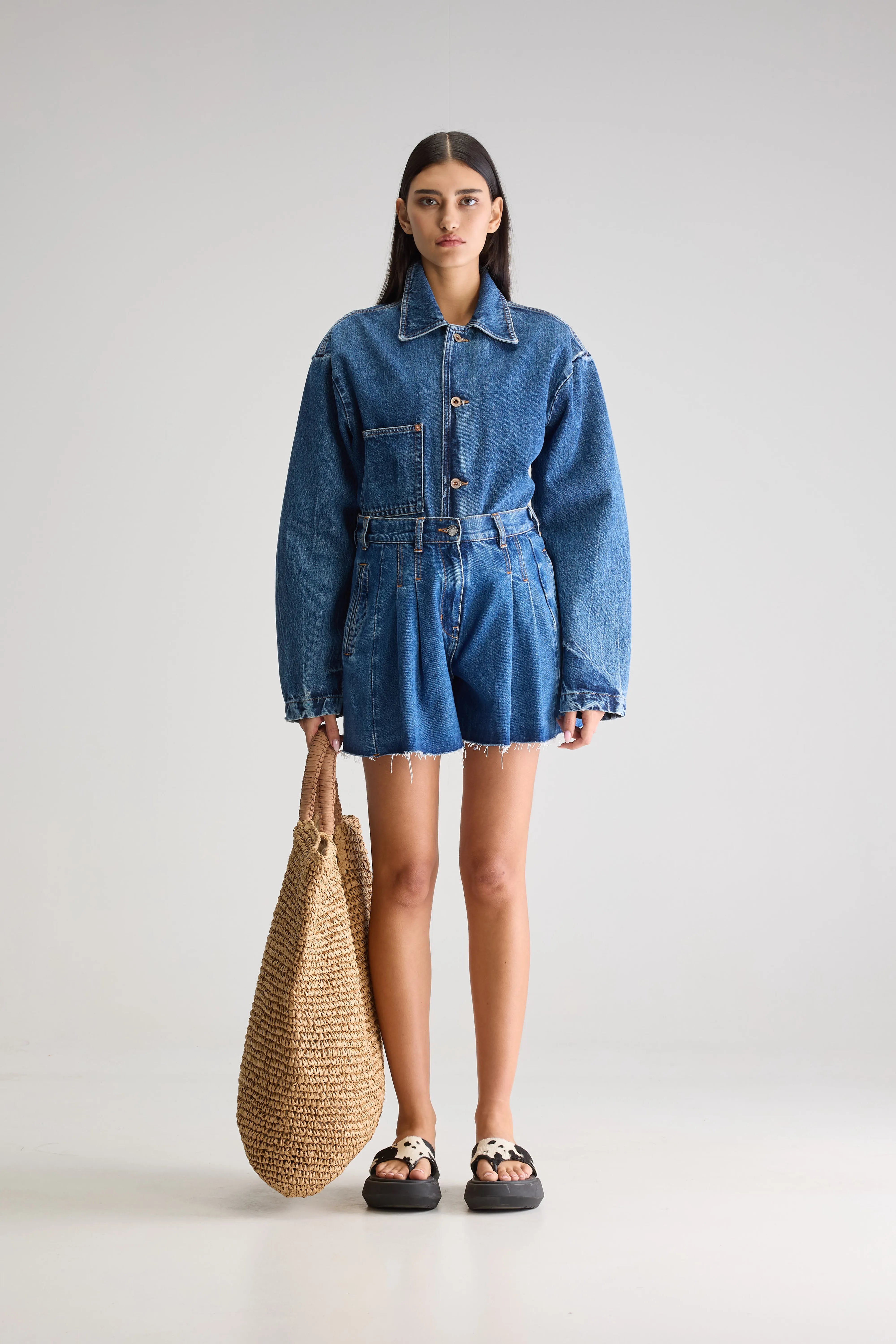 Presley Wide Denim Shorts - Used blue For Women | Bellerose