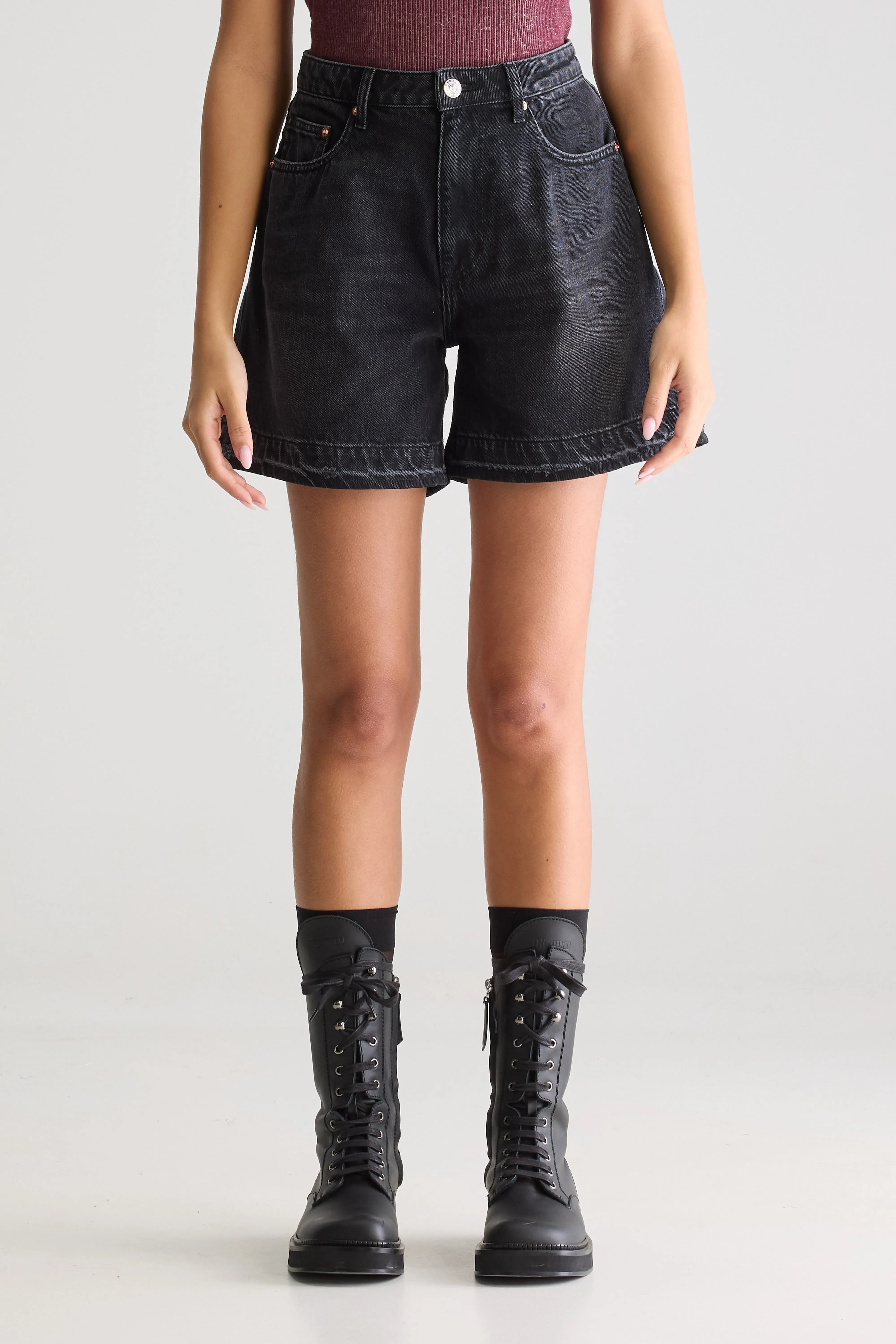 Pactol Wide Denim Shorts - Used black For Women | Bellerose