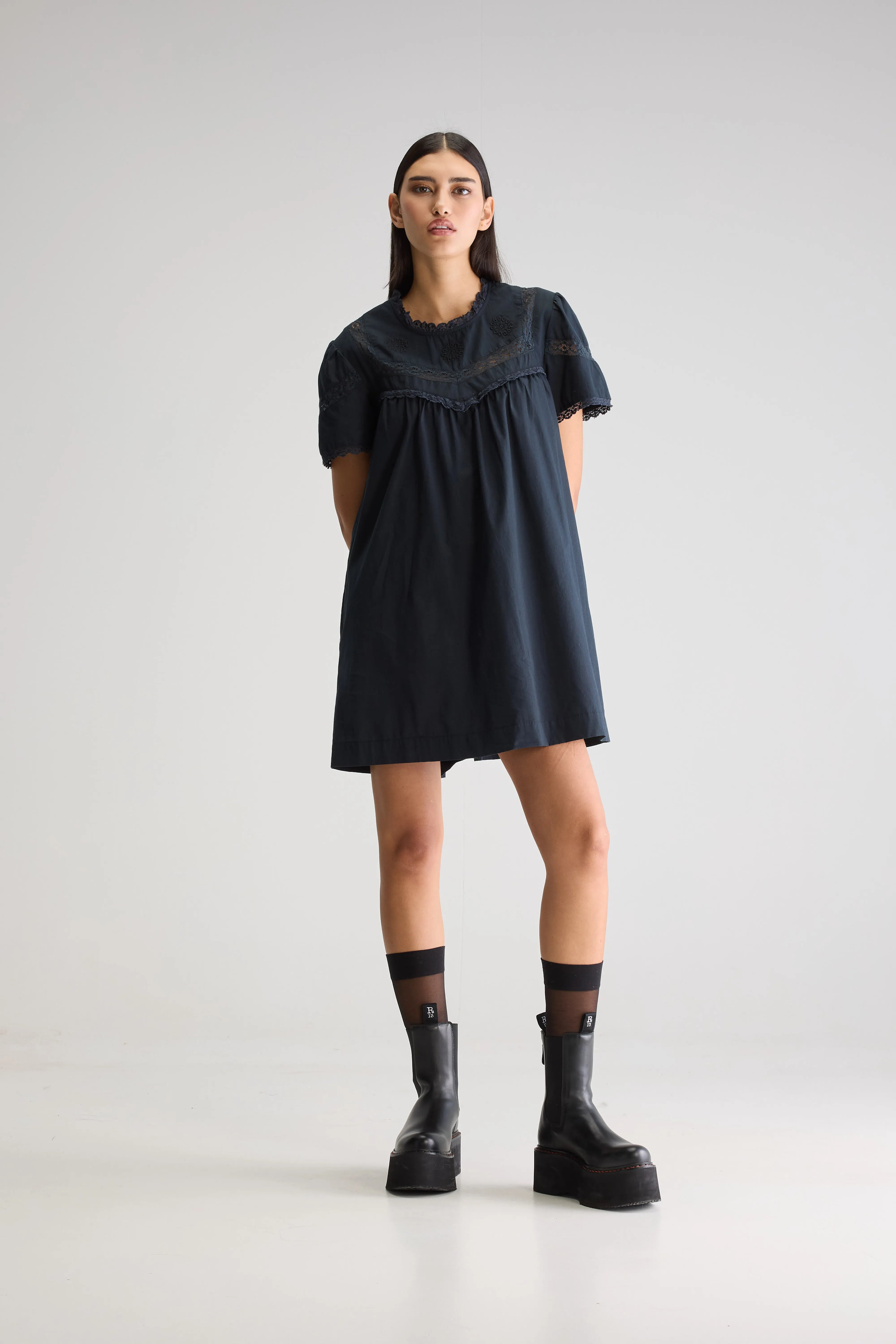 Djerba Babydoll Dress - Black beauty For Women | Bellerose