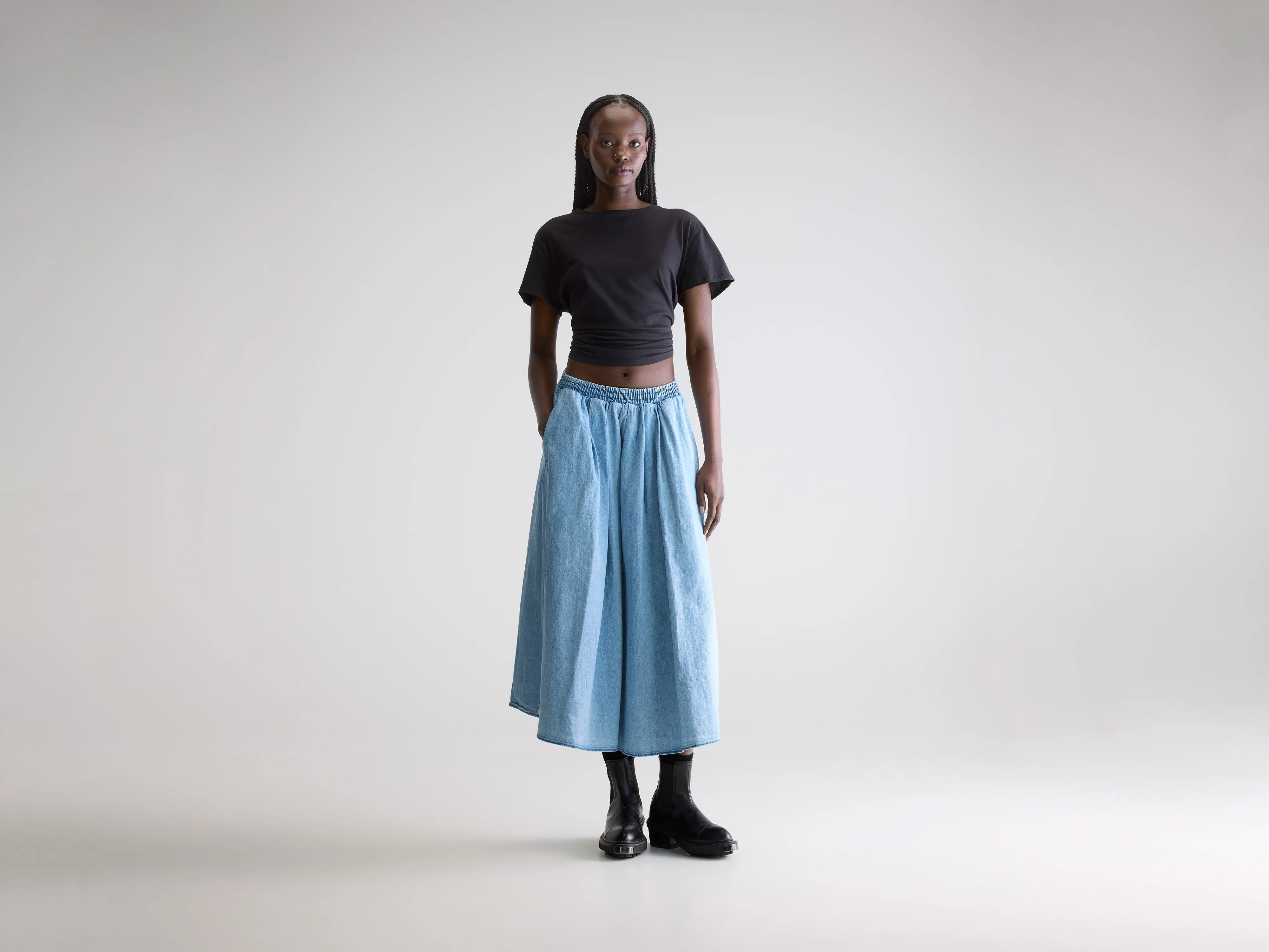 Woogie midi a-line skirt (251 / W / LT BLUE BLEACH)