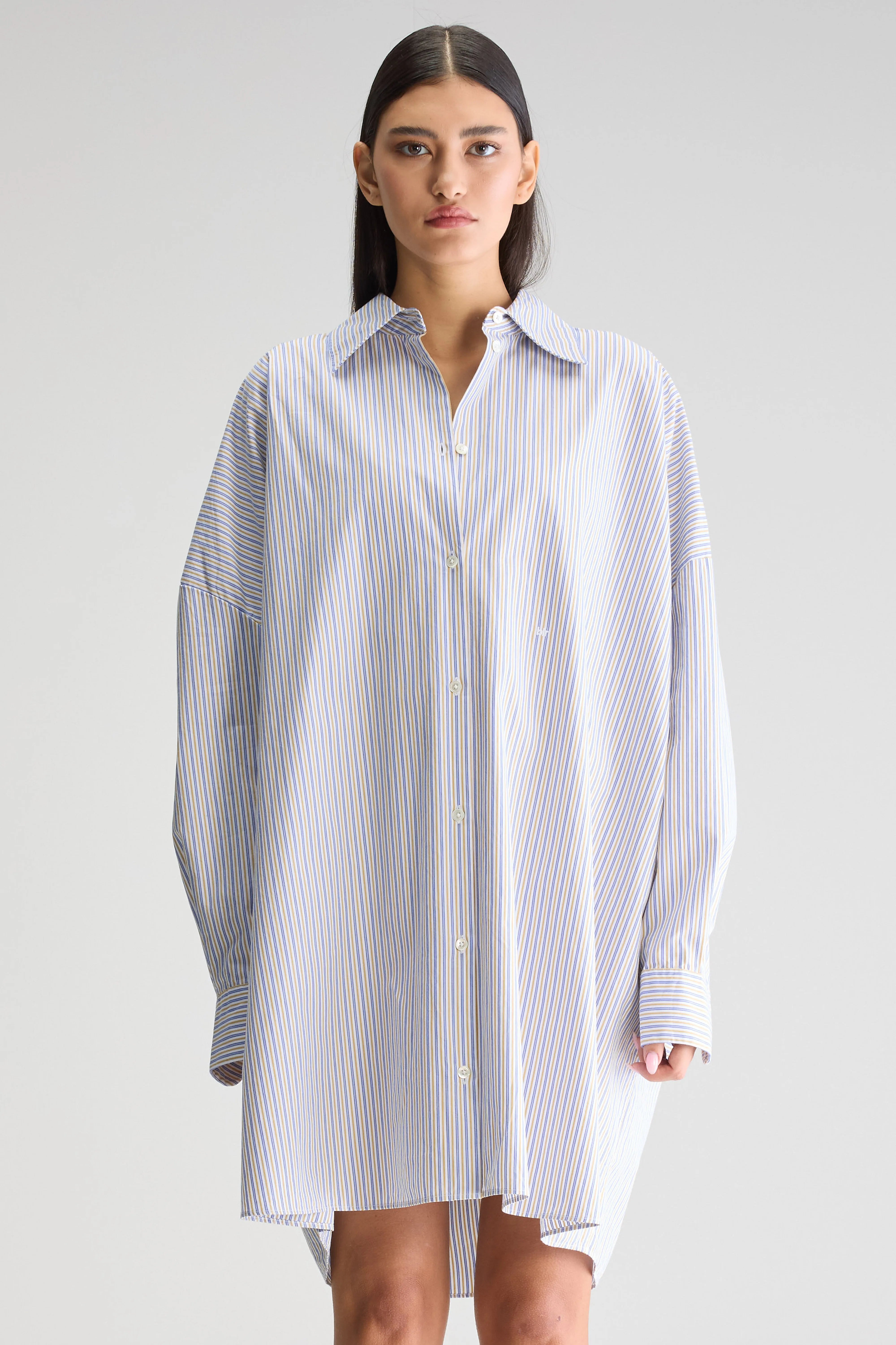 Gita Shirt Dress - Antique gold / Iris bloom / White For Women | Bellerose