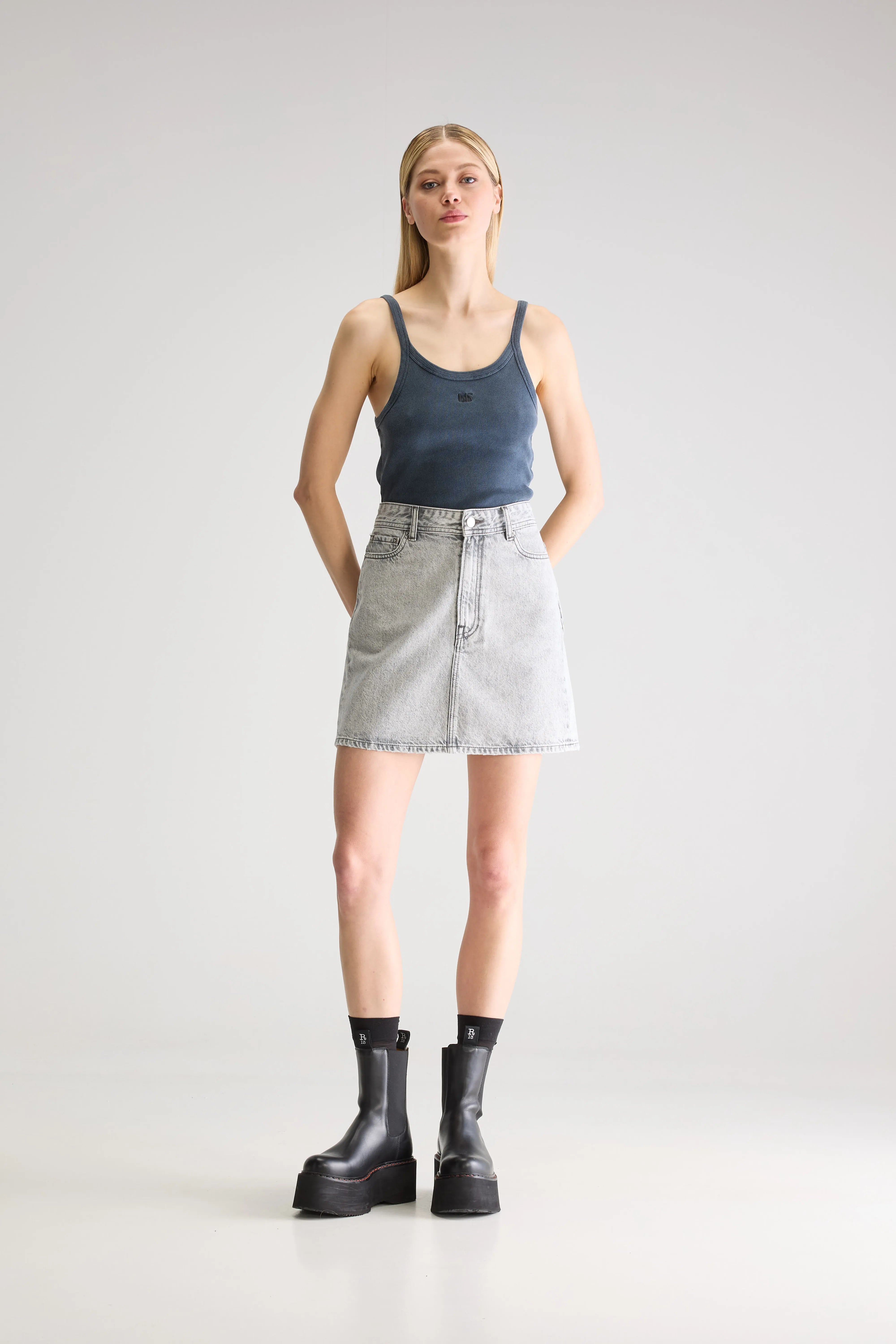 Pipa Mini Denim Skirt - Used grey For Women | Bellerose