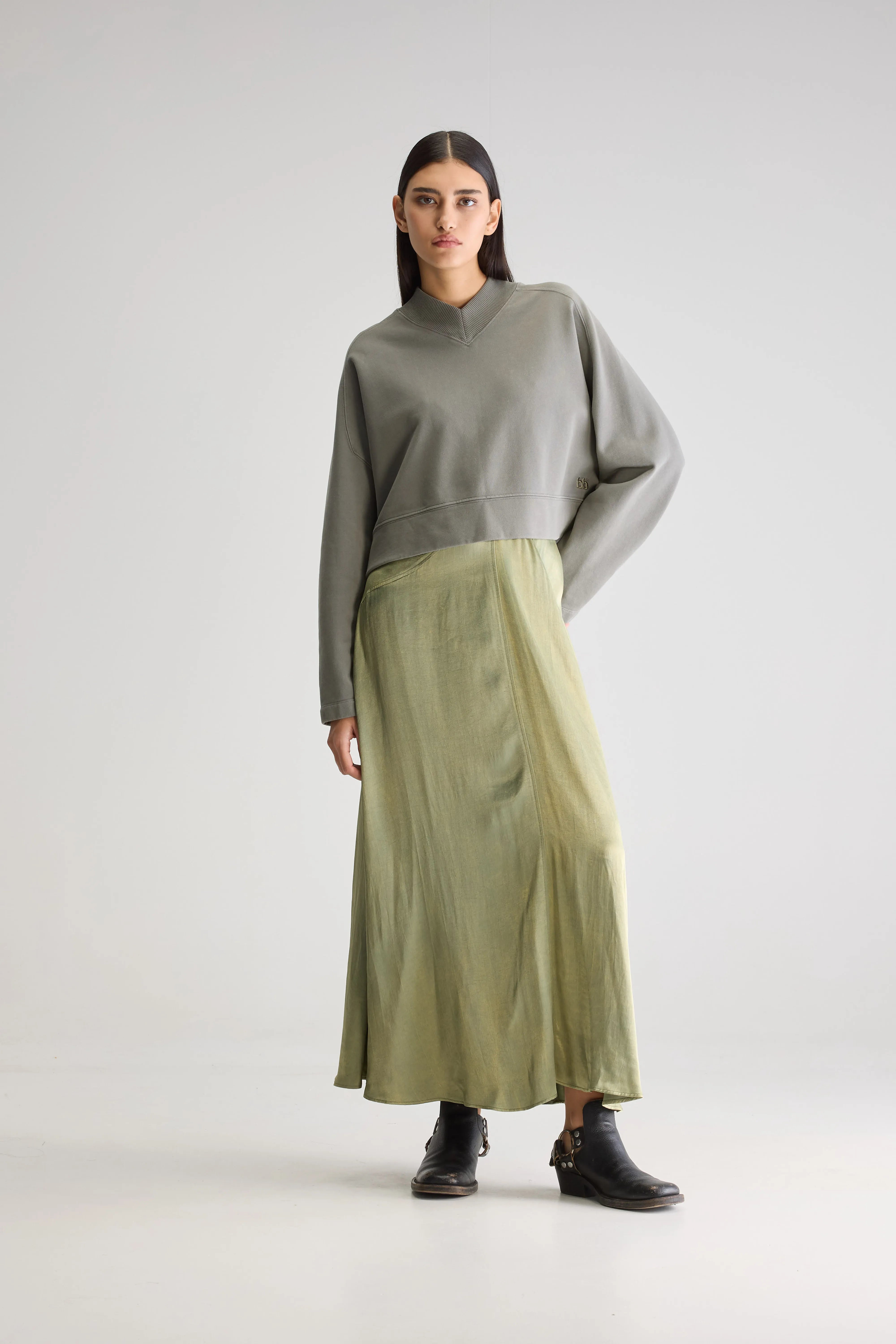 Sikiu Cropped Sweatshirt - Dusty olive For Women | Bellerose