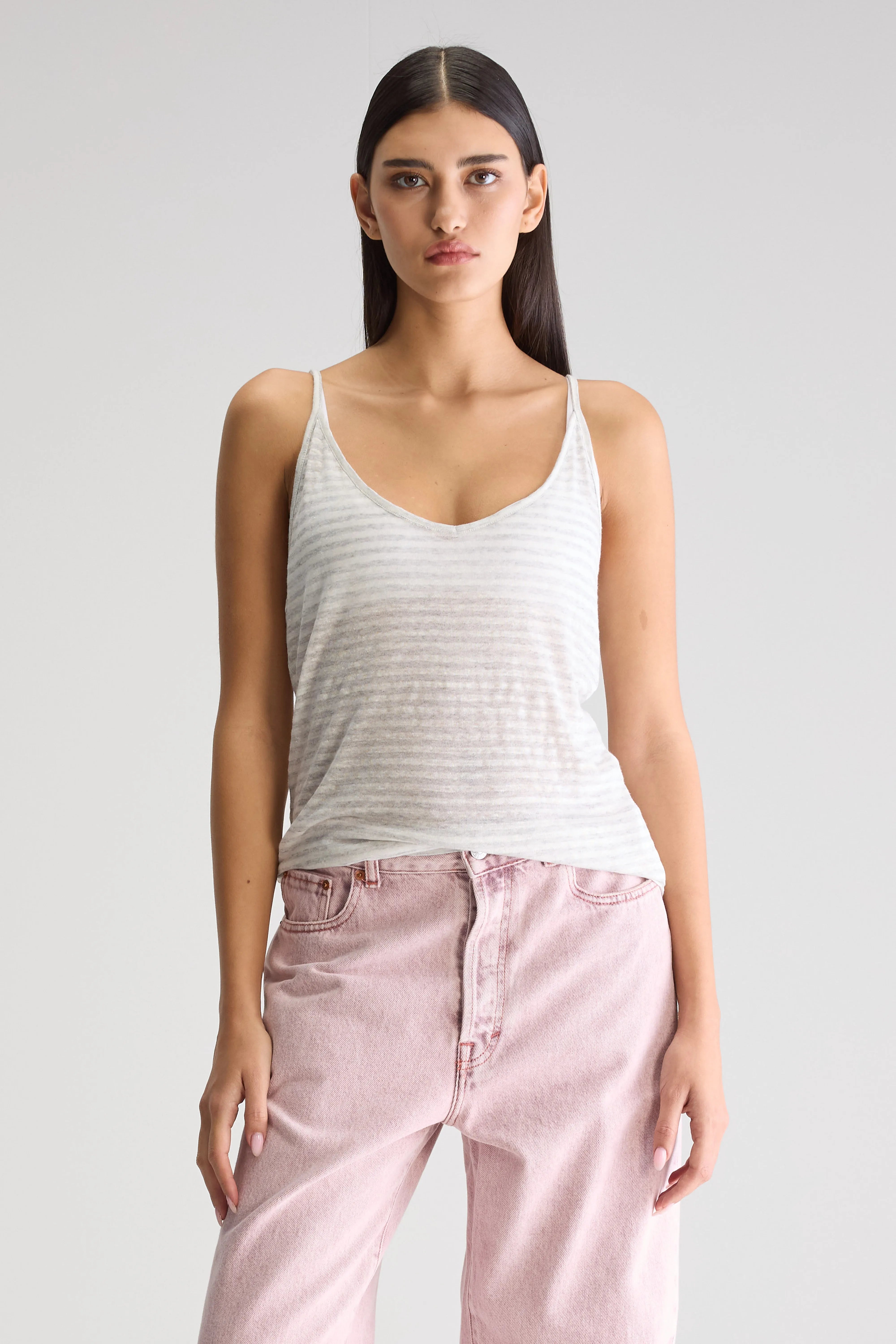 Vivian V-neck Tank Top - Cement / Off white For Women | Bellerose