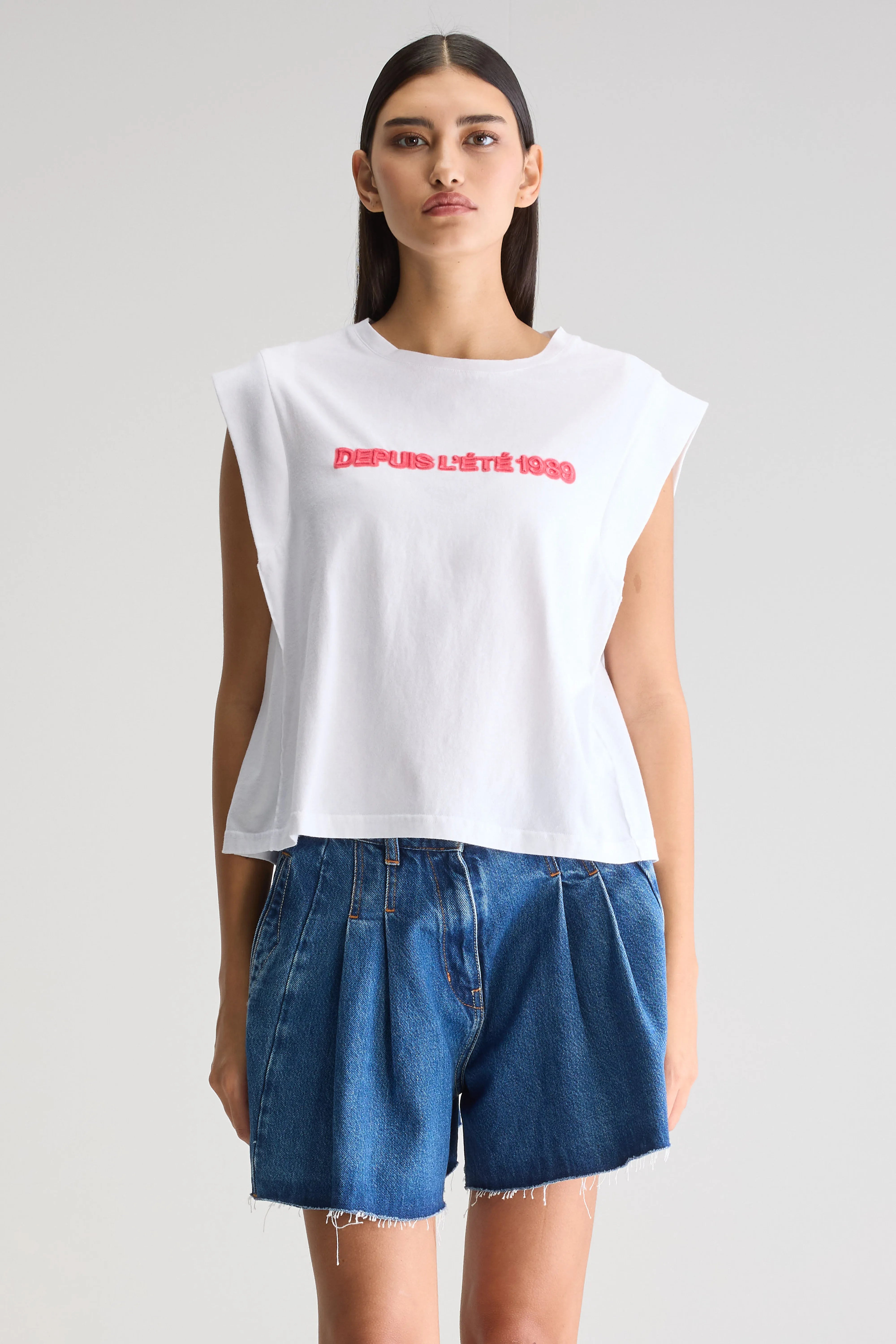 Vruno Sleeveless T-shirt - Amore / White For Women | Bellerose