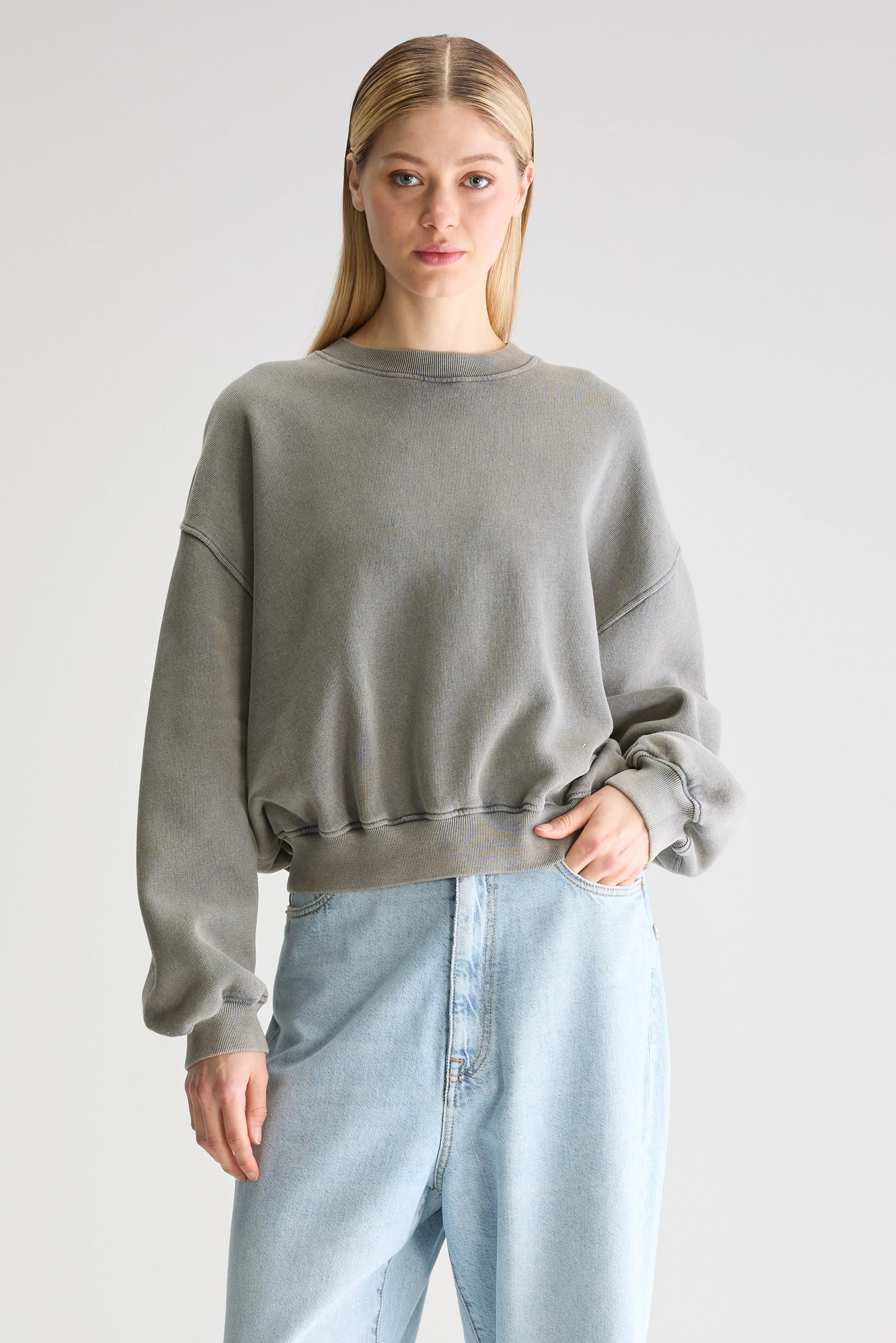 Fancy Cropped Sweatshirt - Black sand For Women | Bellerose