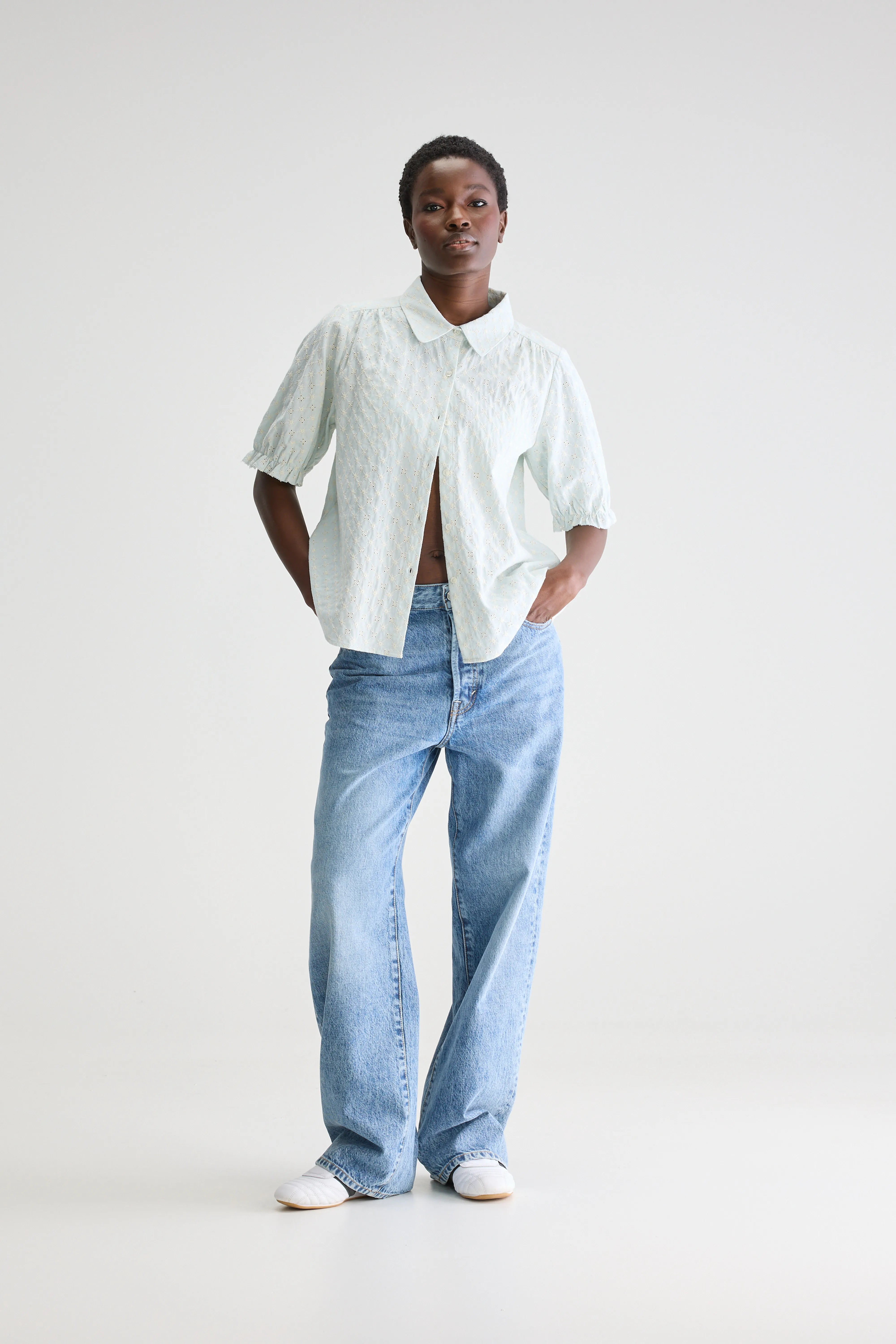 Hosanna short-sleeve blouse (251 / W / STONE BLUE)